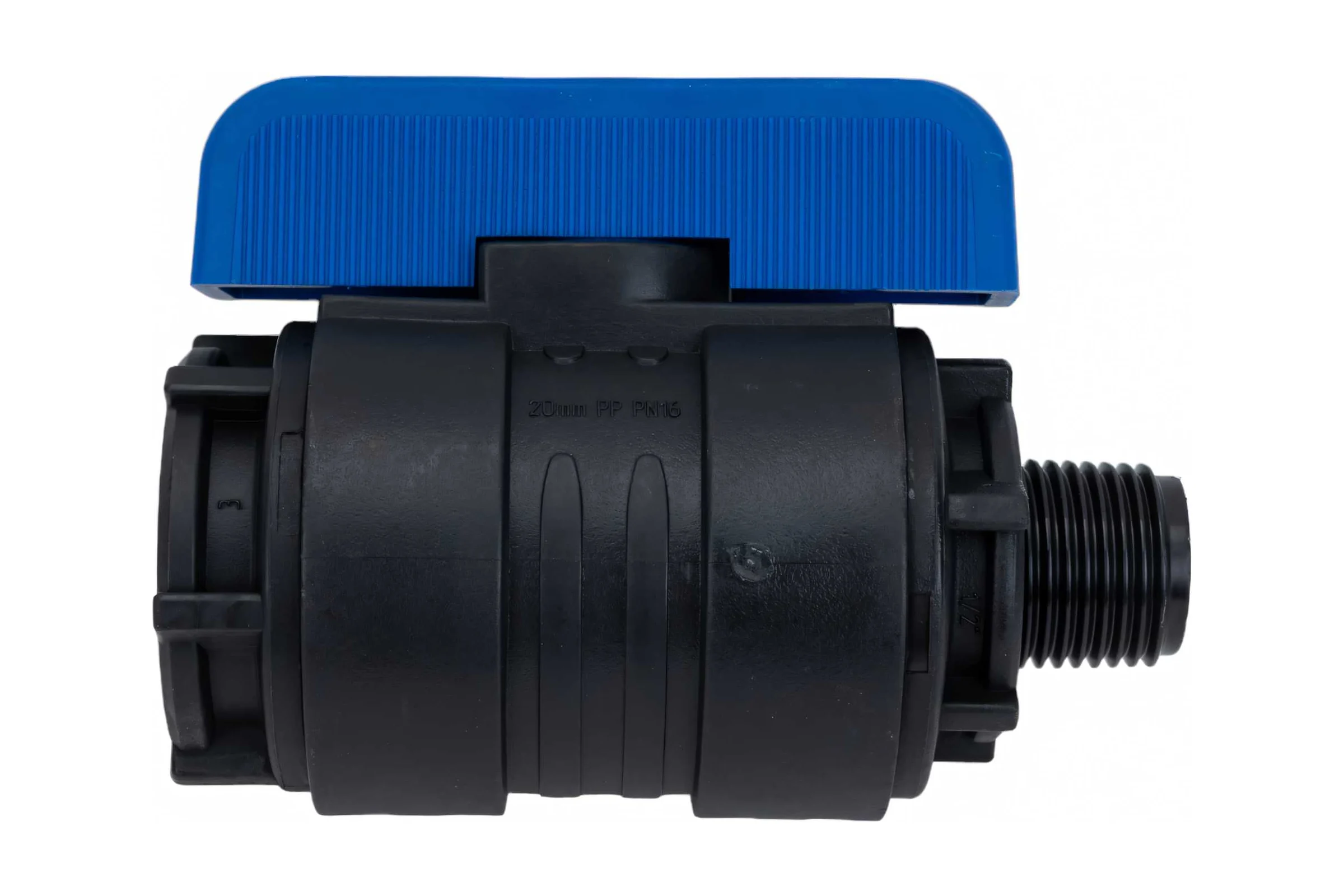 Компрессионный шаровой кран VALFEX ПНД НР/ВН резьба разборный 1/2"-3/4"Ду16 1210016012034