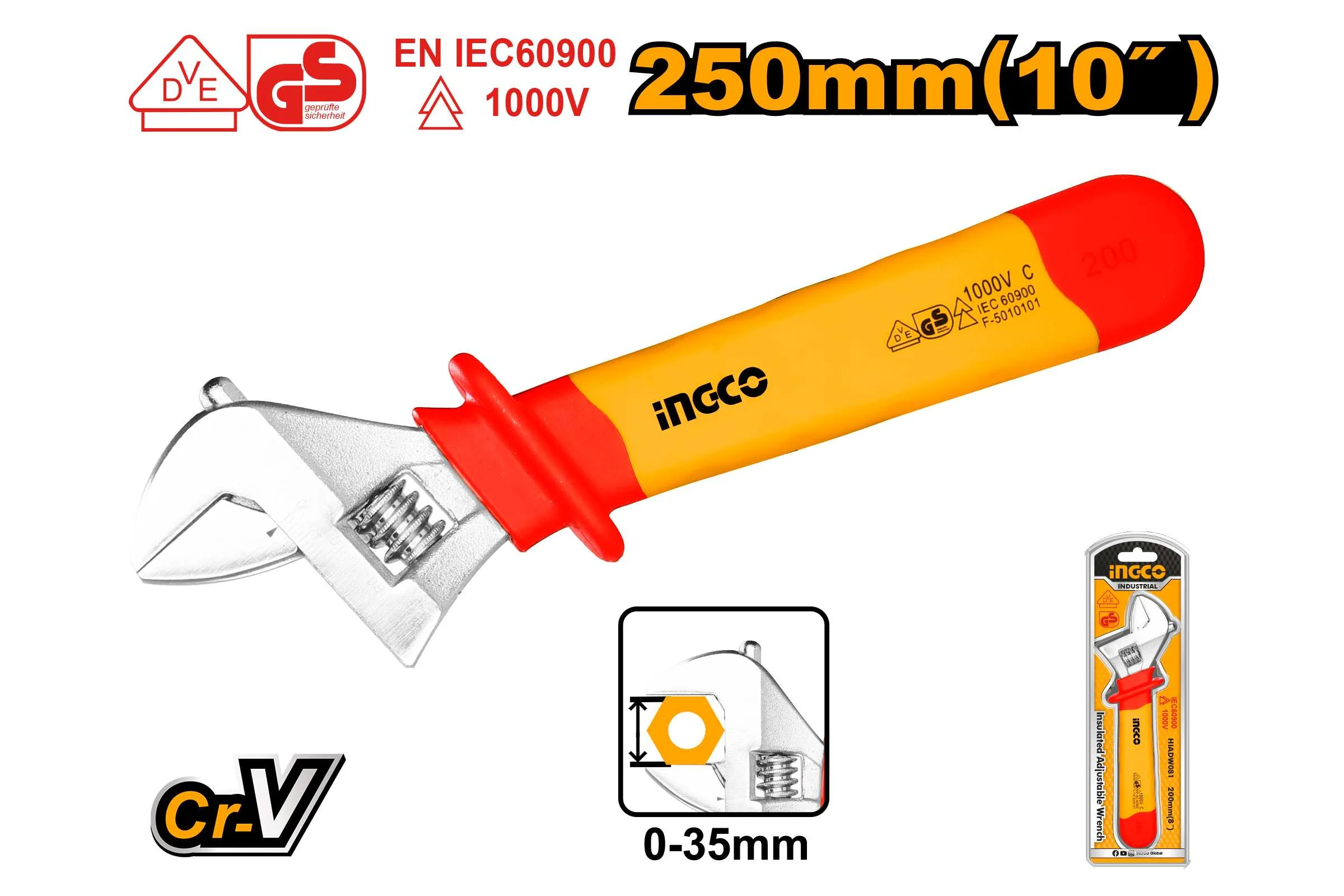 Диэлектрический разводной ключ INGCO INDUSTRIAL 250 мм HIADW101