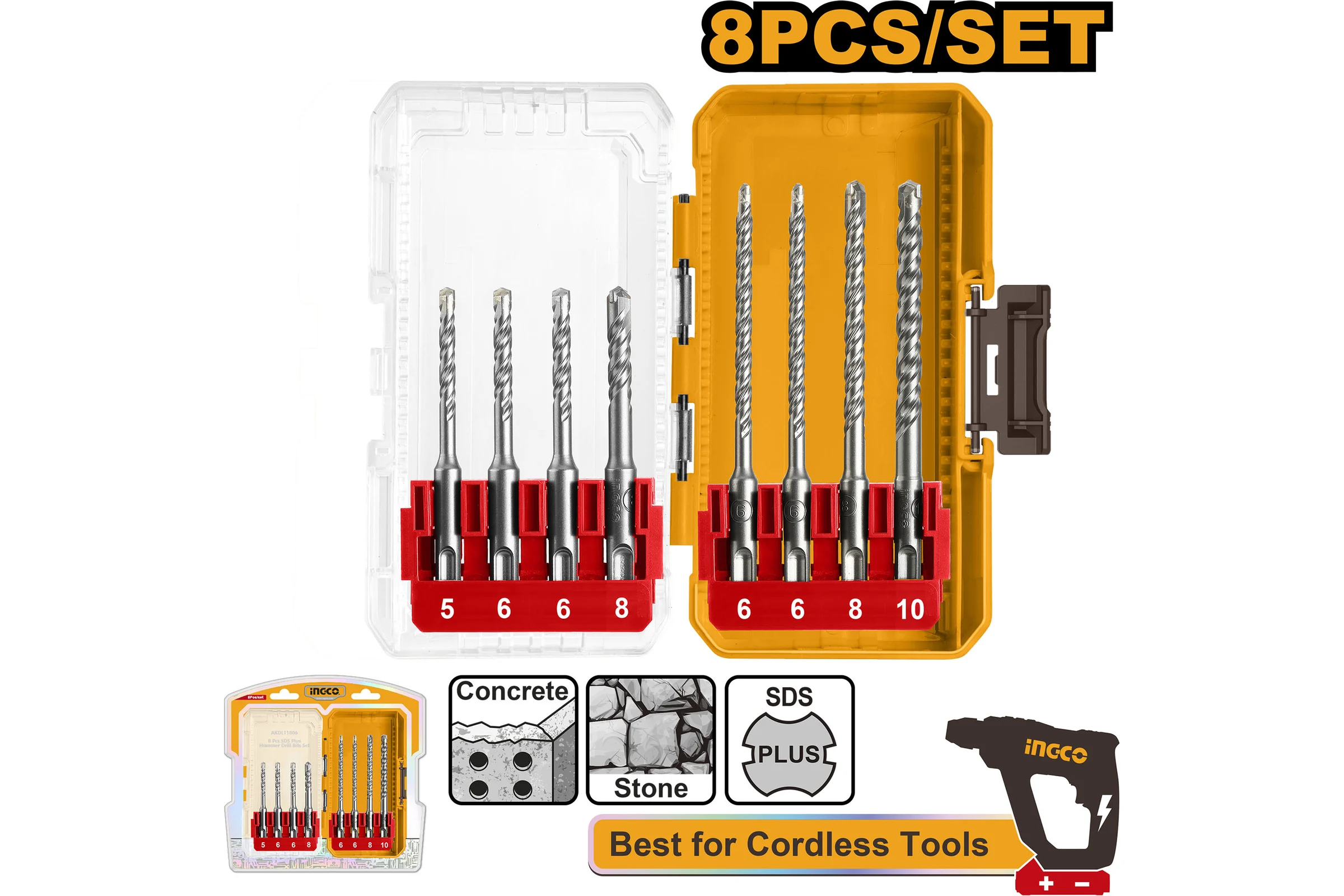 Набор сверл INGCO SDS-plus 8 шт INDUSTRIAL AKDL11806