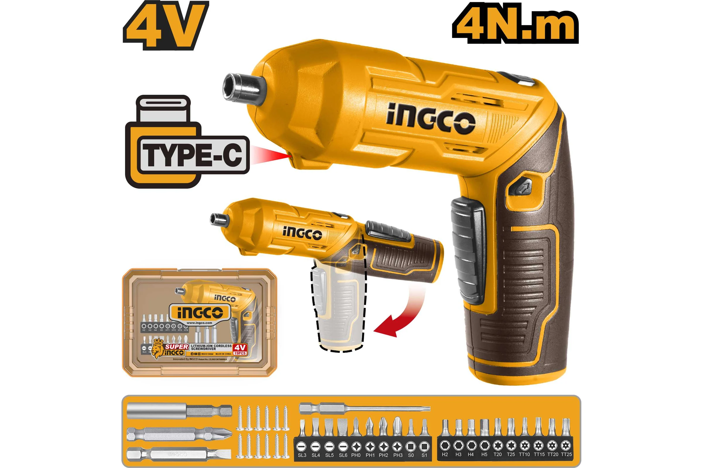 Аккумуляторная отвертка INGCO 4В Type-C (5/20) CSDLI04425