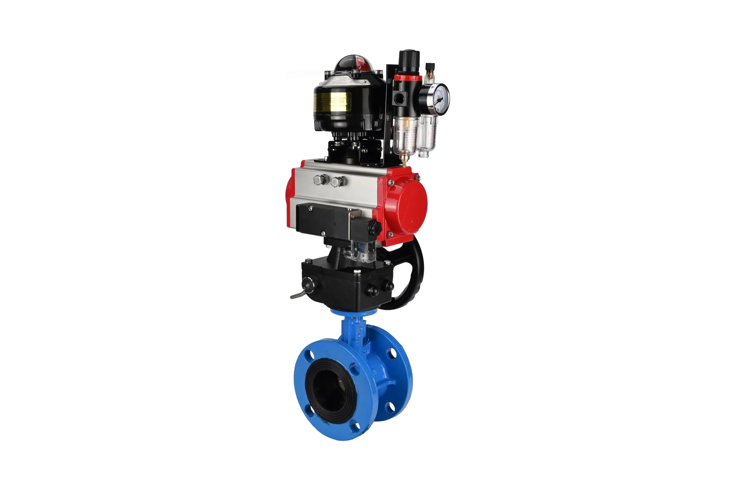 Затвор дисковый DN.ru GGG40-GGG40-EPDM-2W-H Ду150 Ру16 фланц EPDM, с пневмоприводом. DA-130, пневмораспределитель PND2-S1EM-52-1NC-J08-220VAC, БКВ LSB-510-02ExM12-250, HDM-1, БПВ APU1-10 D050-90418