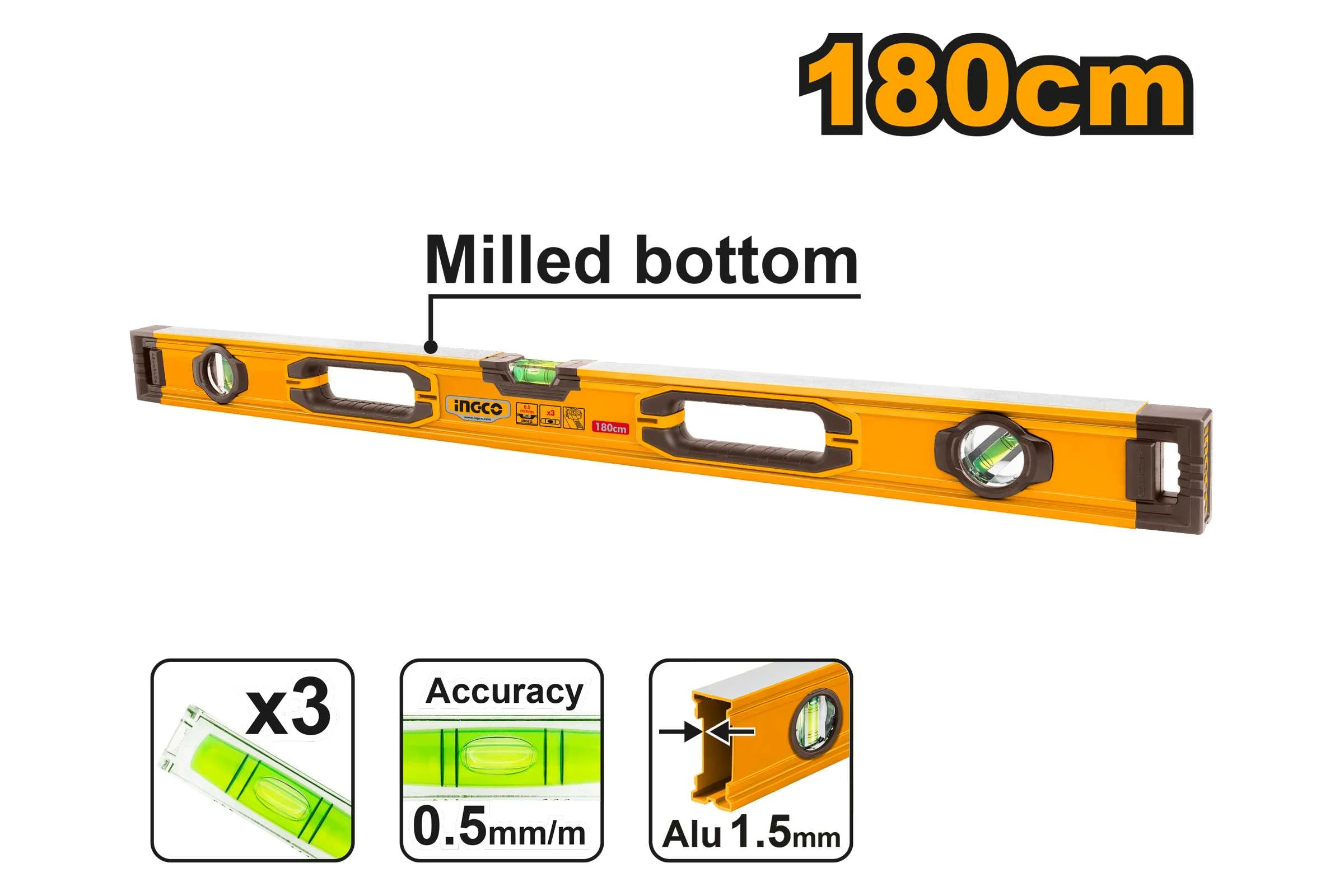 Уровень пузырьковый INGCO 180 см INDUSTRIAL HSL08180