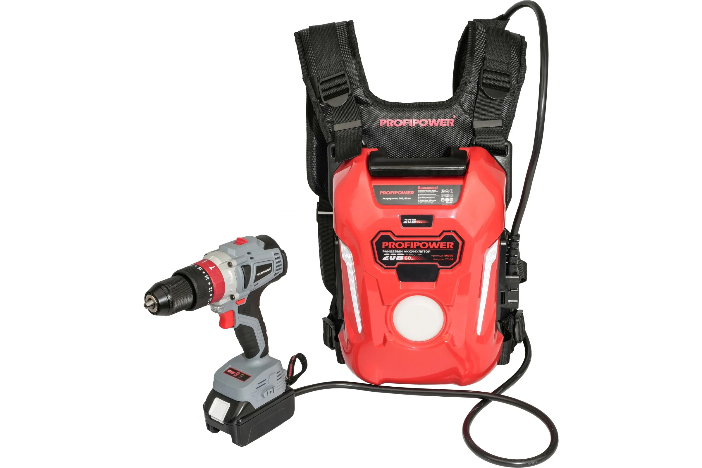 Аккумулятор ранцевый Profipower T7-02 60Ач 20В, Li-ION, 60Ач, 1200Вт/ч E0370