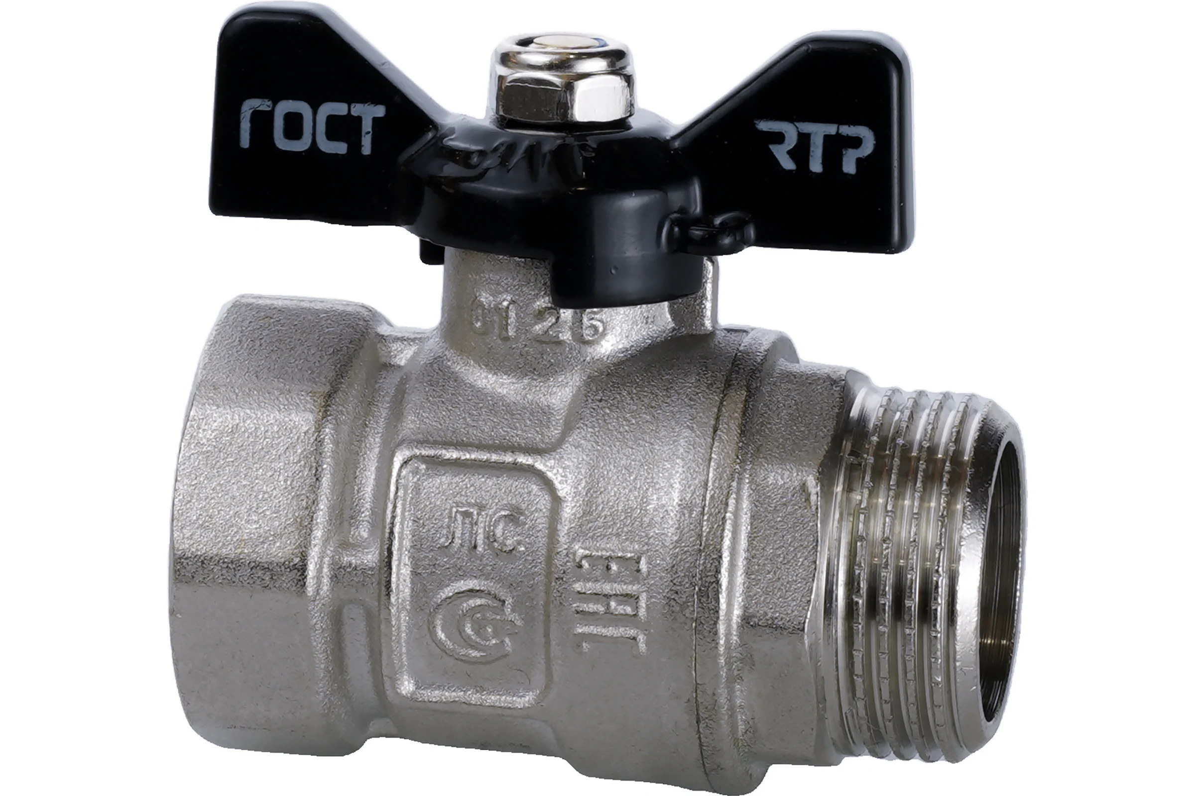 Кран шаровой RTP ГОСТ 3/4'' латунный внутренняя/наружная резьба PN 40, ручка бабочка, 4939