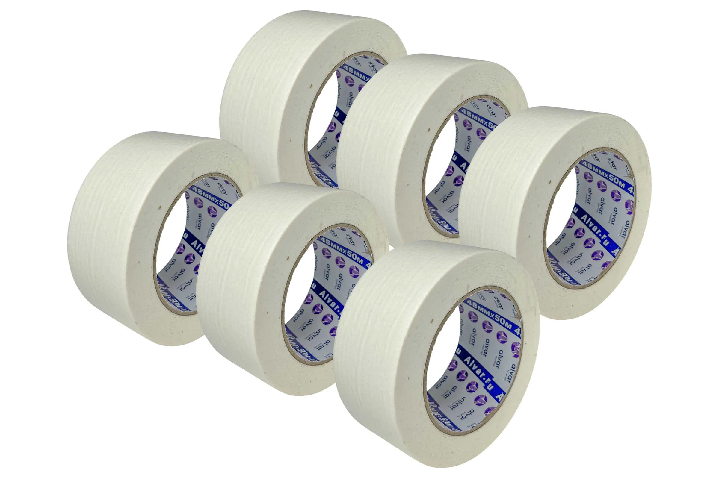 Малярная клейкая лента Alvar 48мм, 50м, белая (комплект из 6 штук) AL-MT4850_6