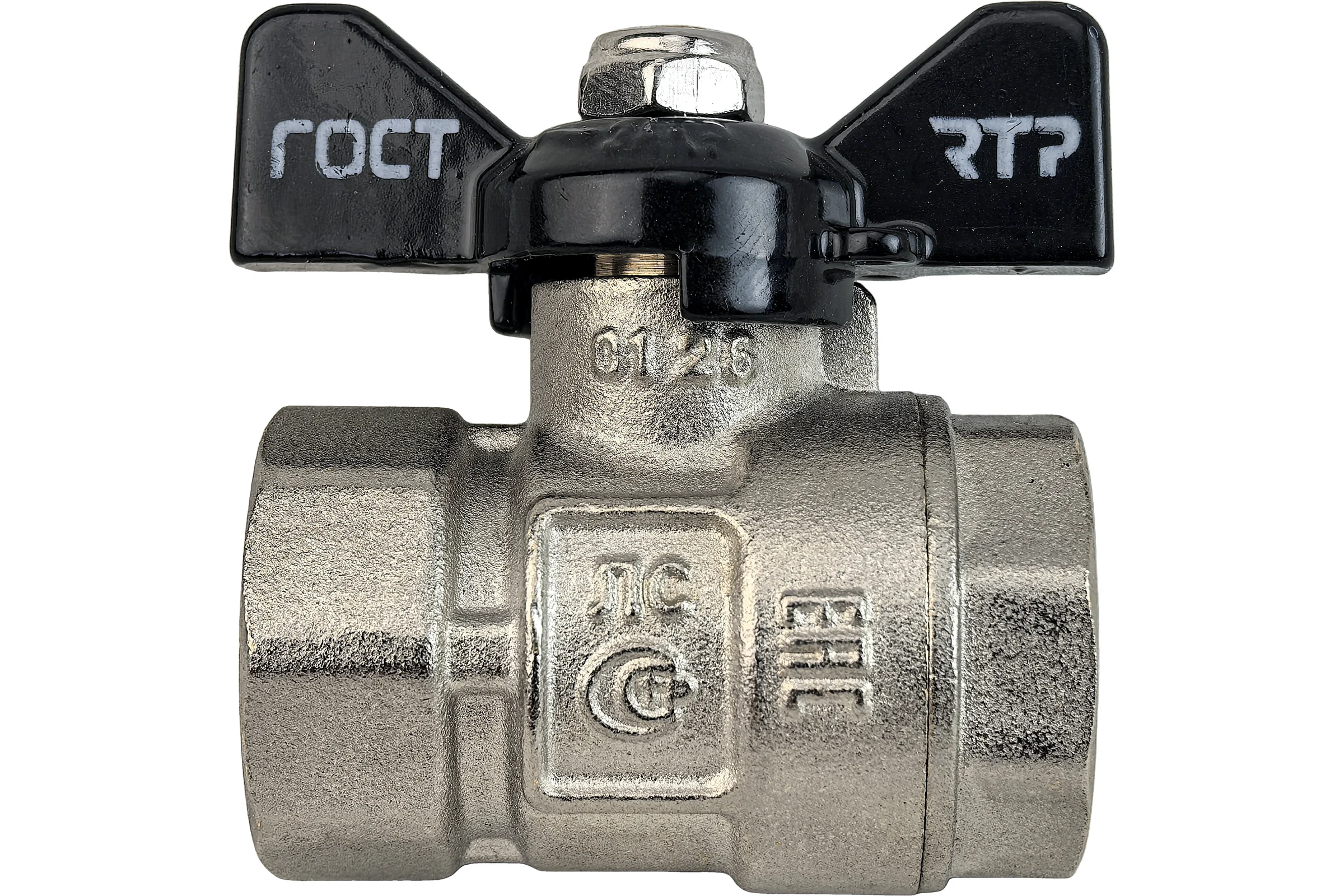 Кран шаровой RTP ГОСТ 1/2'' латунный внутренняя/внутренняя резьба PN 40, ручка бабочка 49304