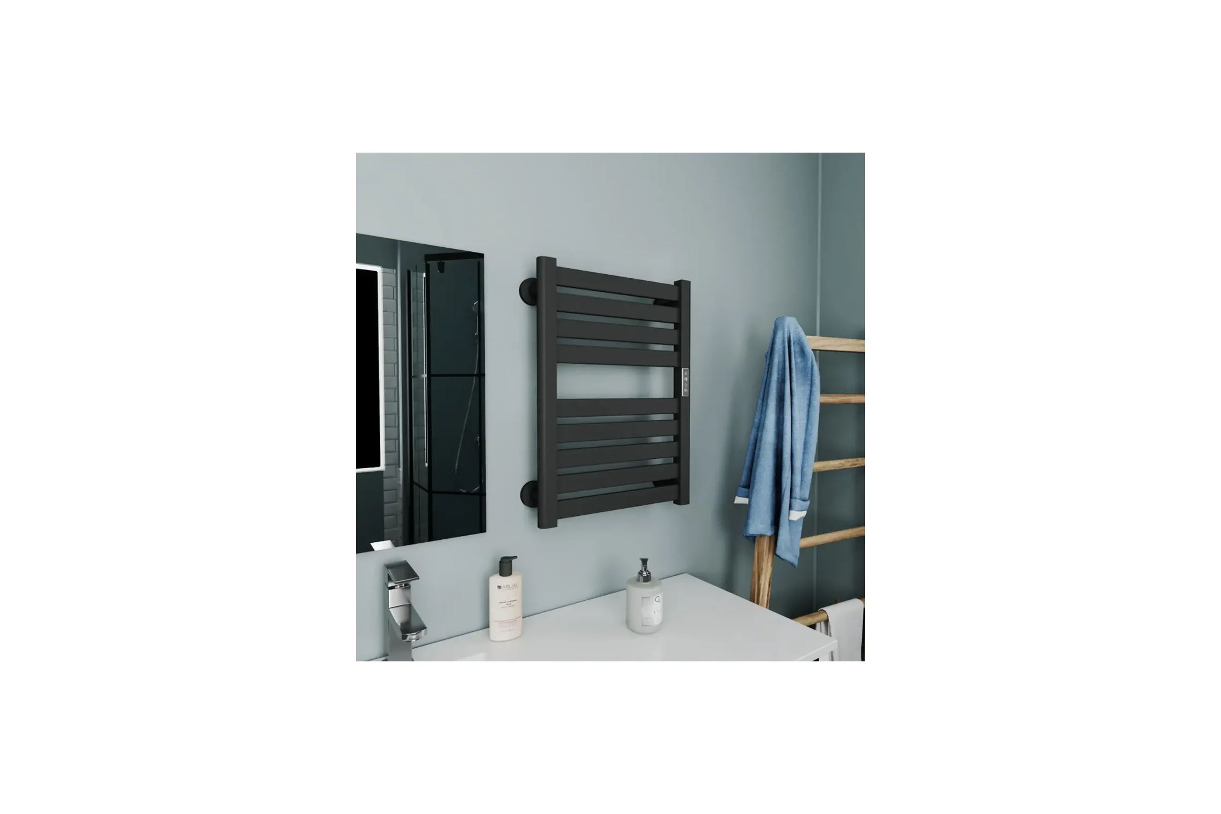 Полотенцесушитель дизайнерский электрический Bauedge BAU Elite Elegant Black 60х45, подключение справа, черный AF0028