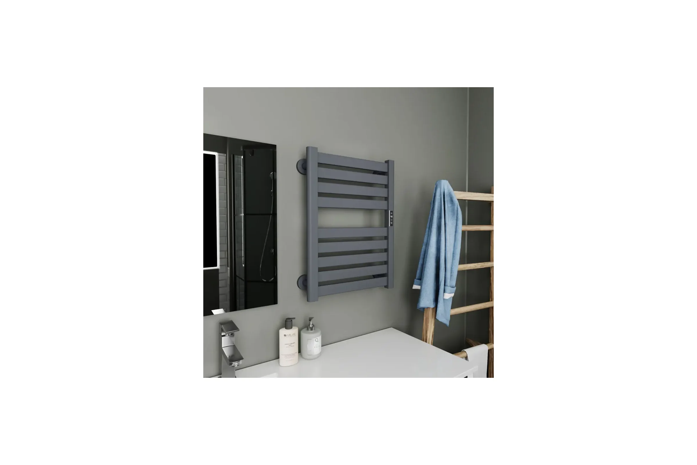 Полотенцесушитель дизайнерский электрический Bauedge BAU Elite Elegant Gun Grey 60х45, подключение справа AF0030