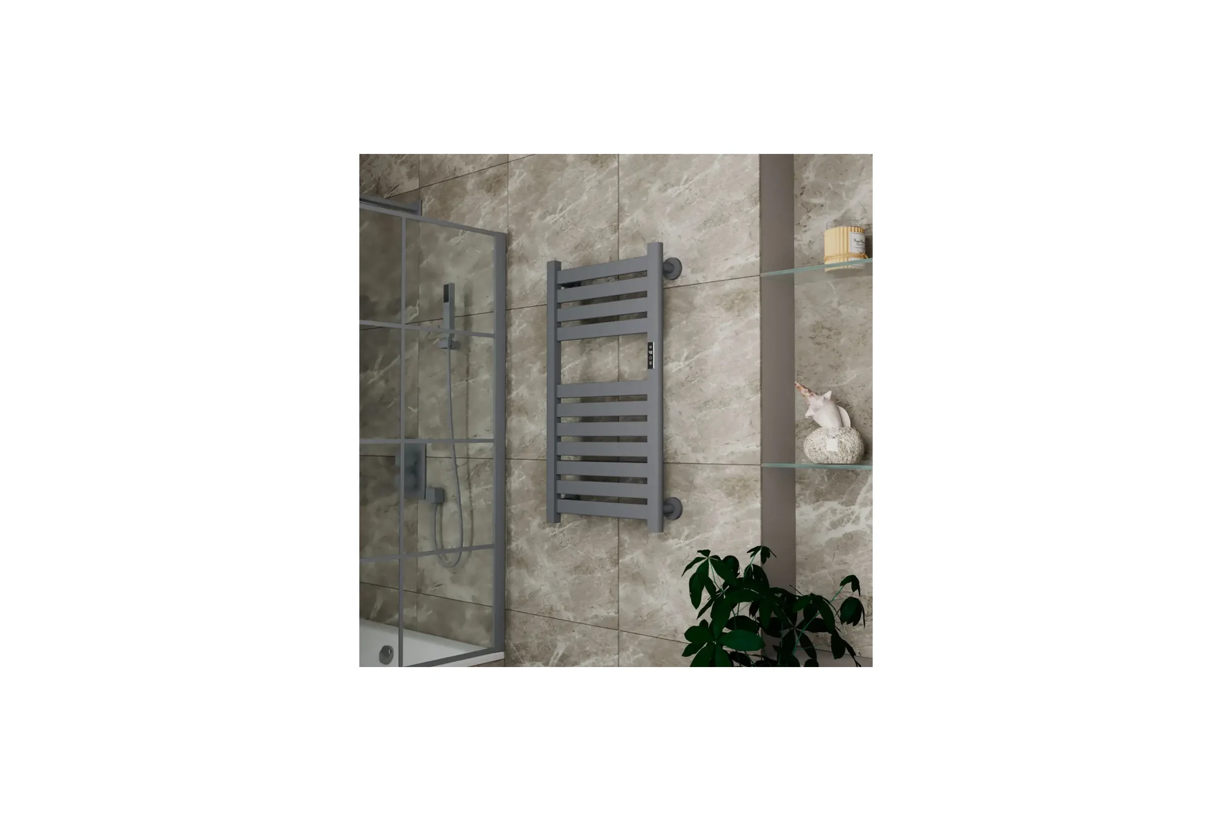 Полотенцесушитель дизайнерский электрический Bauedge BAU Elite Elegant Gun Grey 80х45, подключение справа AF0027
