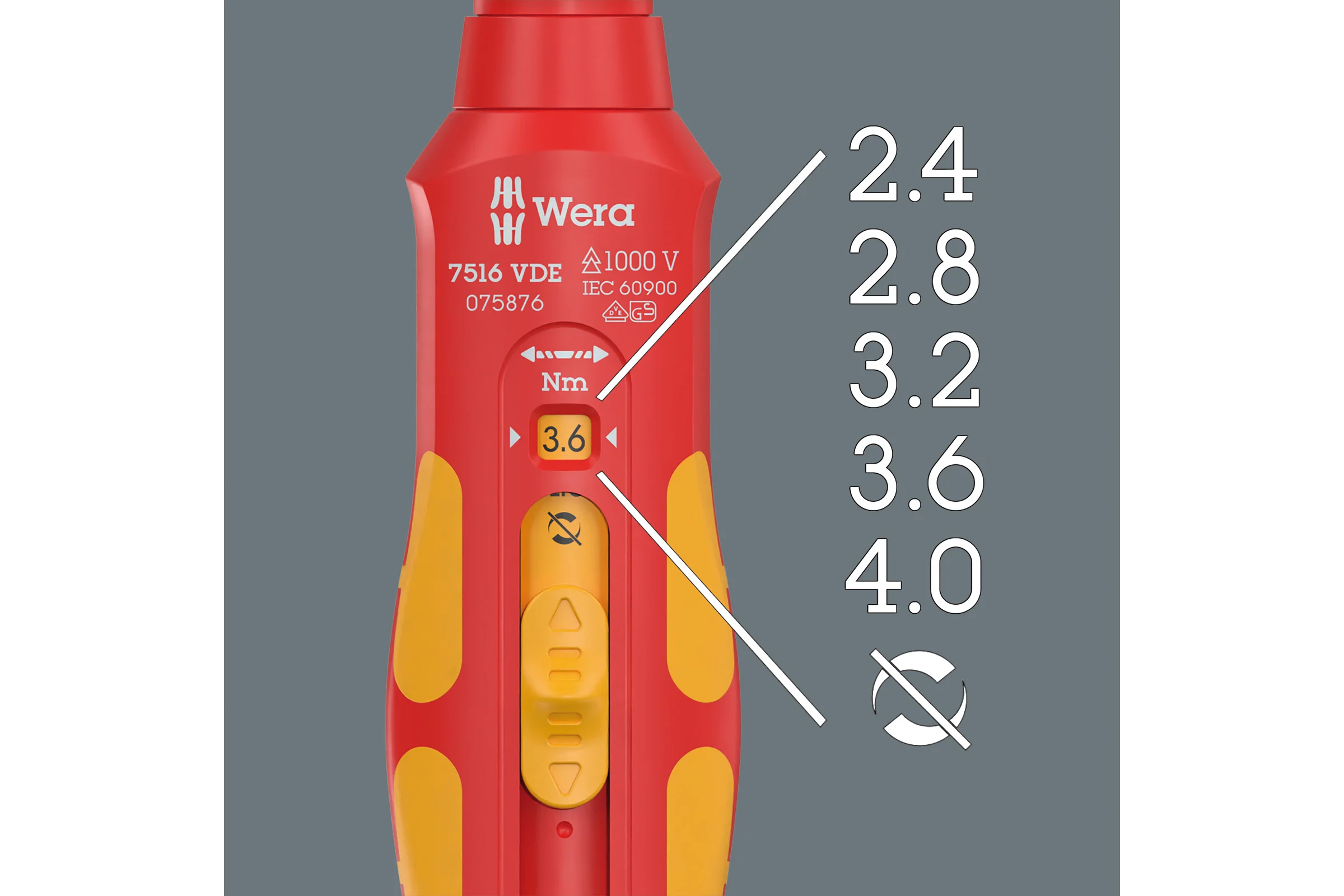 Отвёртка динамометрическая WERA 7516 Safe-Torque VDE Kraftform 2.4 / 2.8 / 3.2 / 3.6 / 4.0 Нм WE-075876