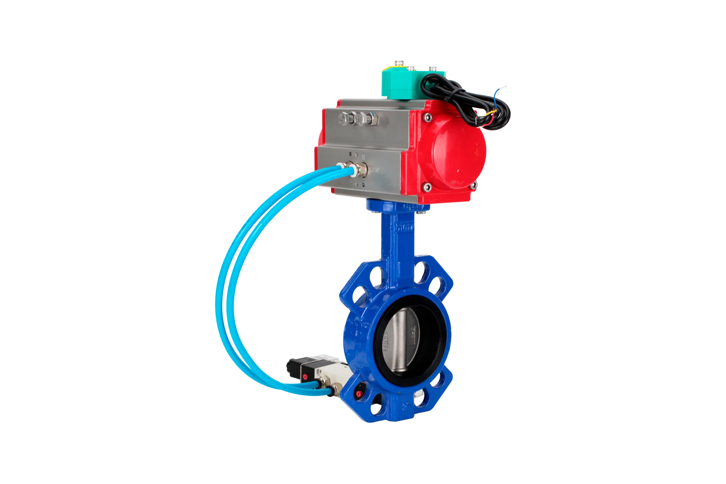 Затвор дисковый DN.ru GGG50-316L-EPDM Ду125 Ру16, пневмопривод DA-083, пневмораспределитель 220VAC, магнитный переключатель МППП-200 D050-86015