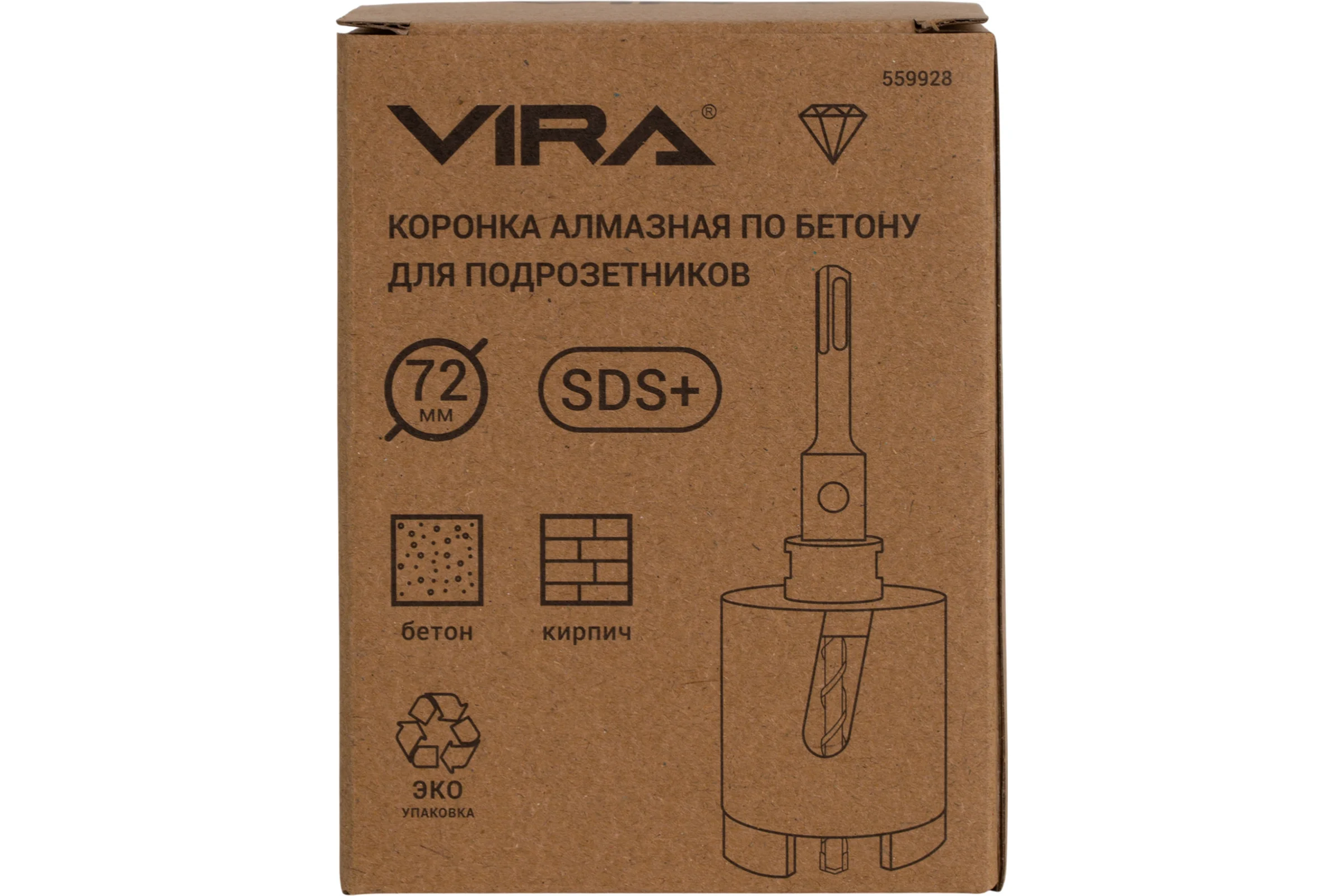 Коронка алмазная по бетону VIRA для подрозетников 72 мм Eco 559928