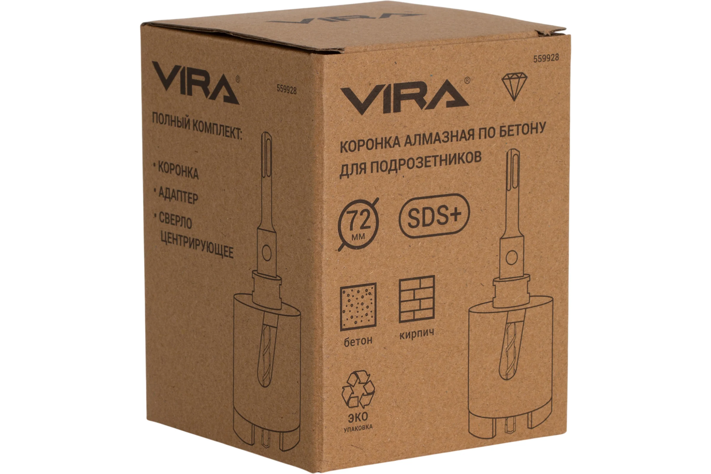 Коронка алмазная по бетону VIRA для подрозетников 72 мм Eco 559928