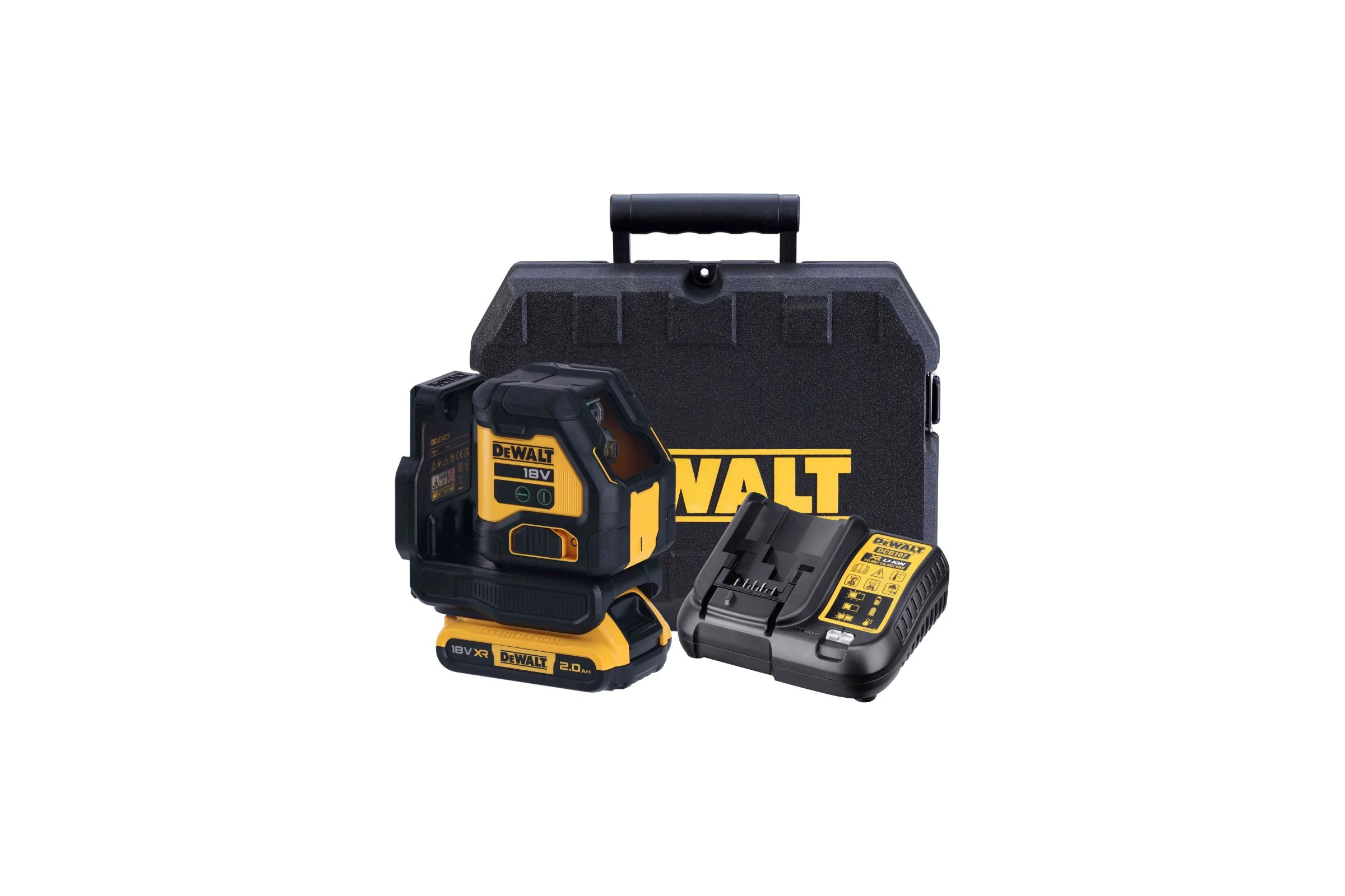 Аккумуляторный лазерный нивелир Dewalt DCLE34021D1, 18 В, зеленый луч, 55 м, с АКБ 2 Ач и ЗУ, в кейсе DCLE34021D1-QW