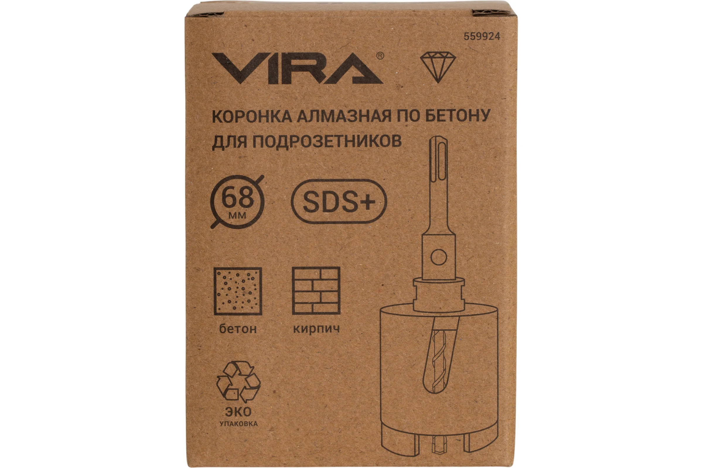 Коронка алмазная по бетону VIRA для подрозетников 68 мм Eco 559924