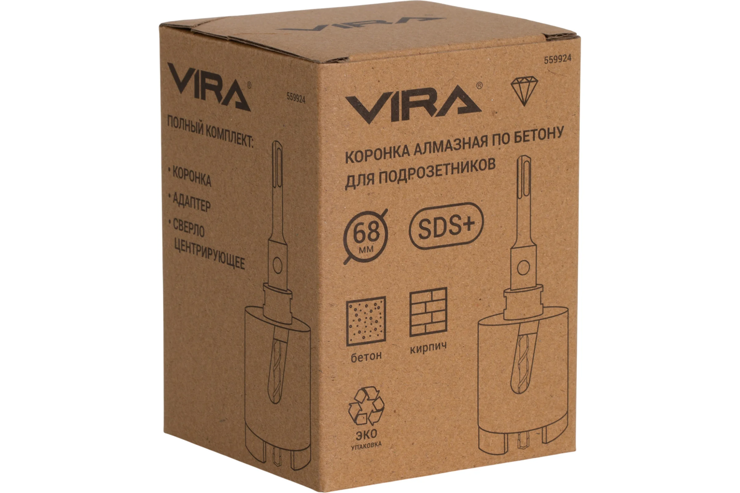 Коронка алмазная по бетону VIRA для подрозетников 68 мм Eco 559924