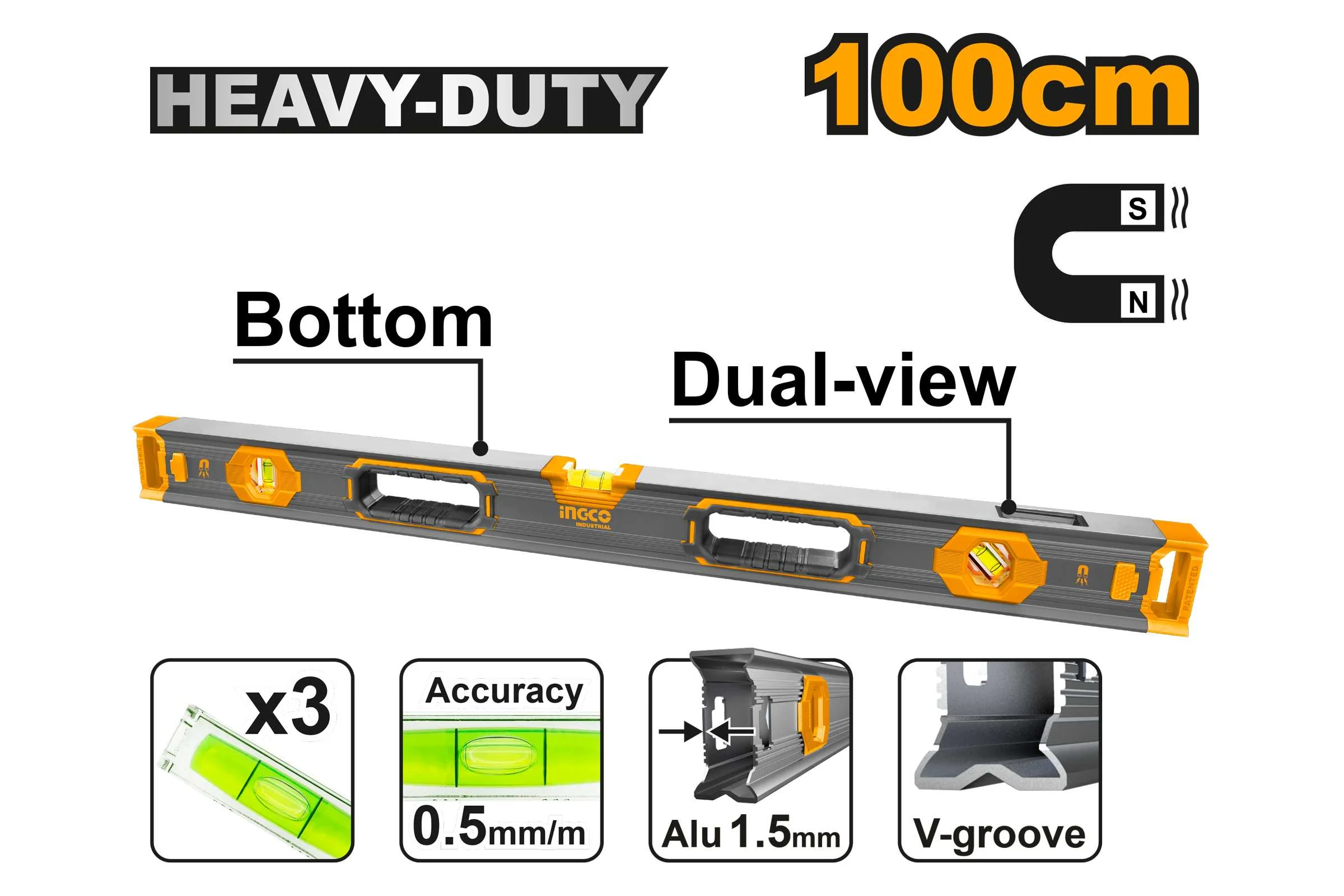 Уровень с магнитом усиленный INGCO 1000 мм (10) HSL68100