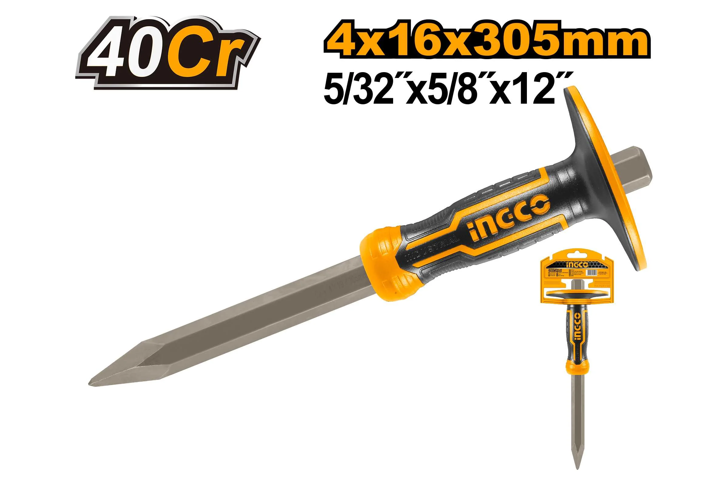 Зубило пикообразное с протектором INGCO 4*16*305 мм INDUSTRIAL HCC850416