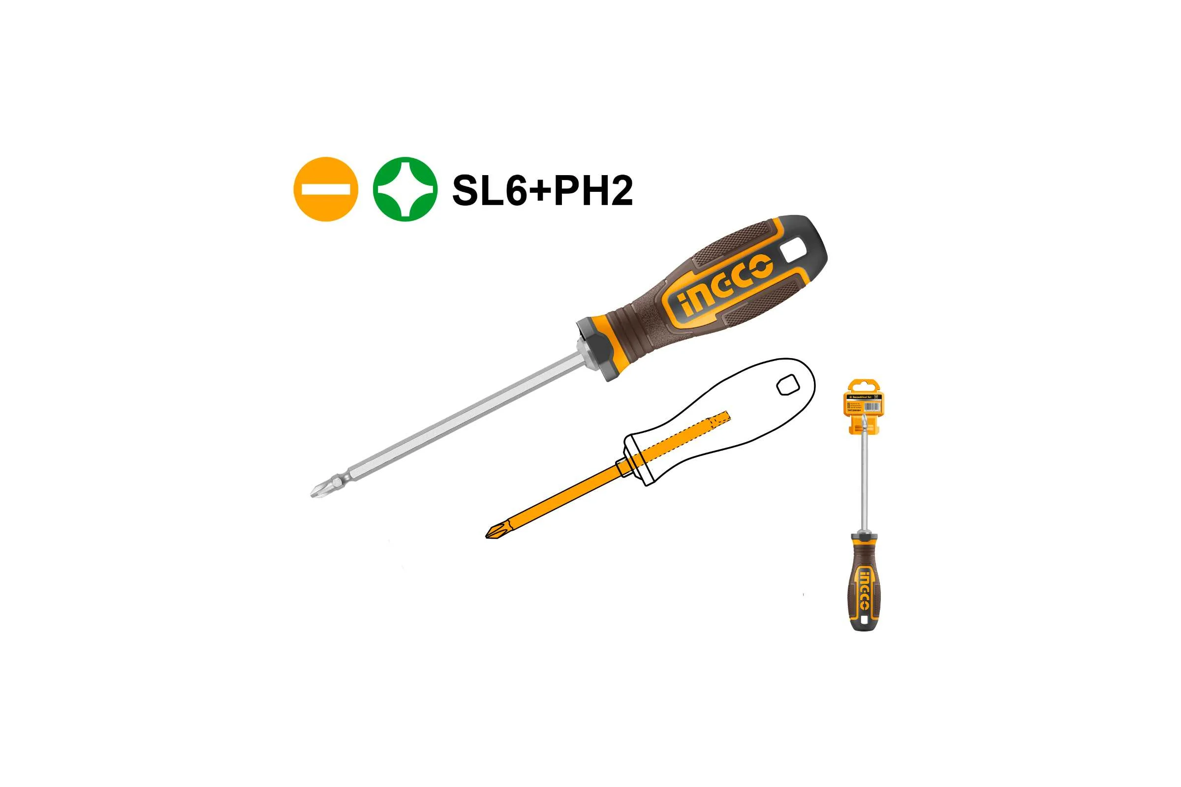 Отвертка двухсторонняя INGCO 150 мм PH2+SL6 AKISD26150