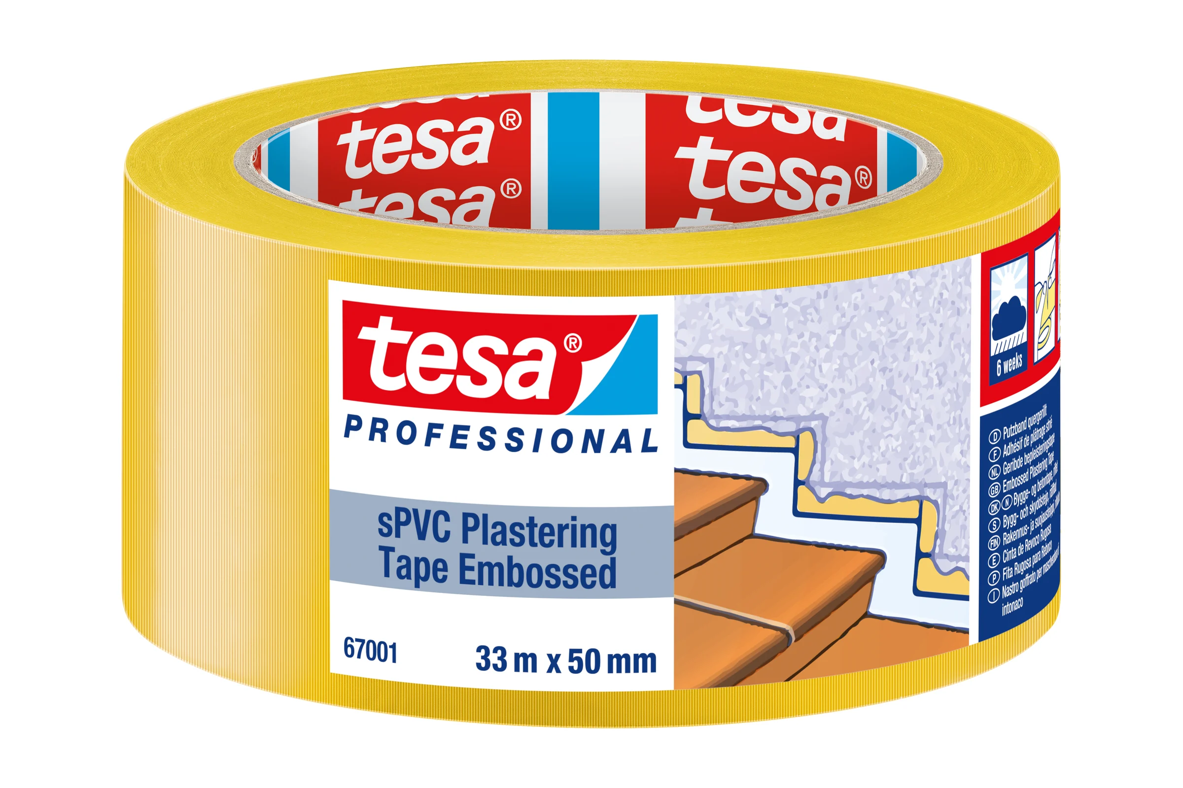 Малярная лента TESA ПВХ, желтая, 33 м, 50 мм 67001-00001-00