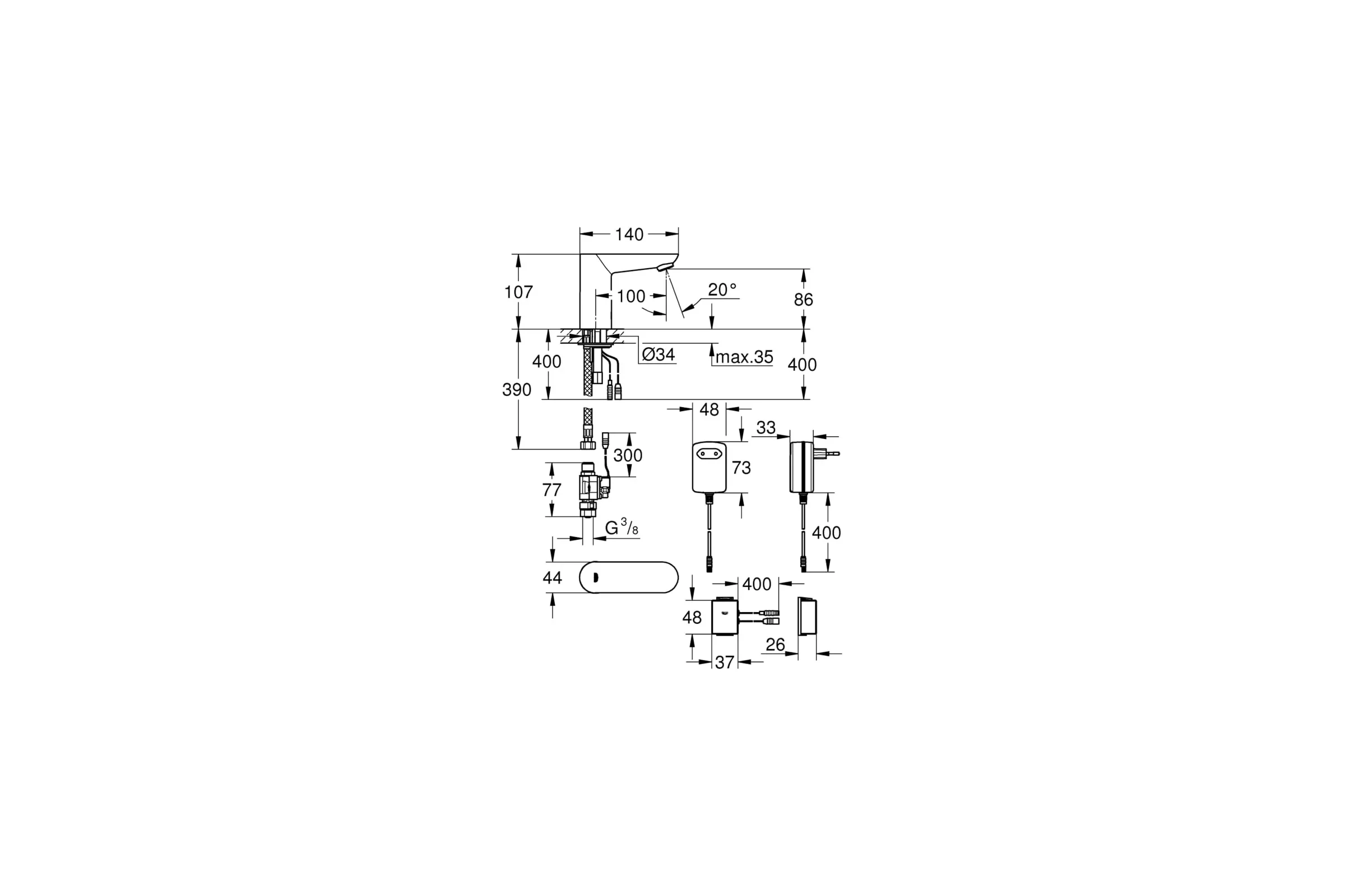 Кран для раковины Grohe Eurosmart Cosmopolitan E Bluetooth инфракрасный, без функции смешивания, хром 36409000