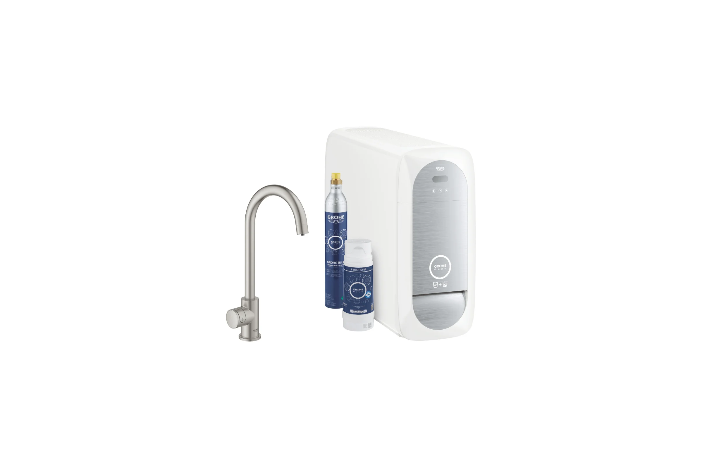 Кран для кухонной мойки Grohe Blue Home Mono с системой фильтрации, охлаждения и газирования воды, Wi-Fi, суперсталь 31498DC1