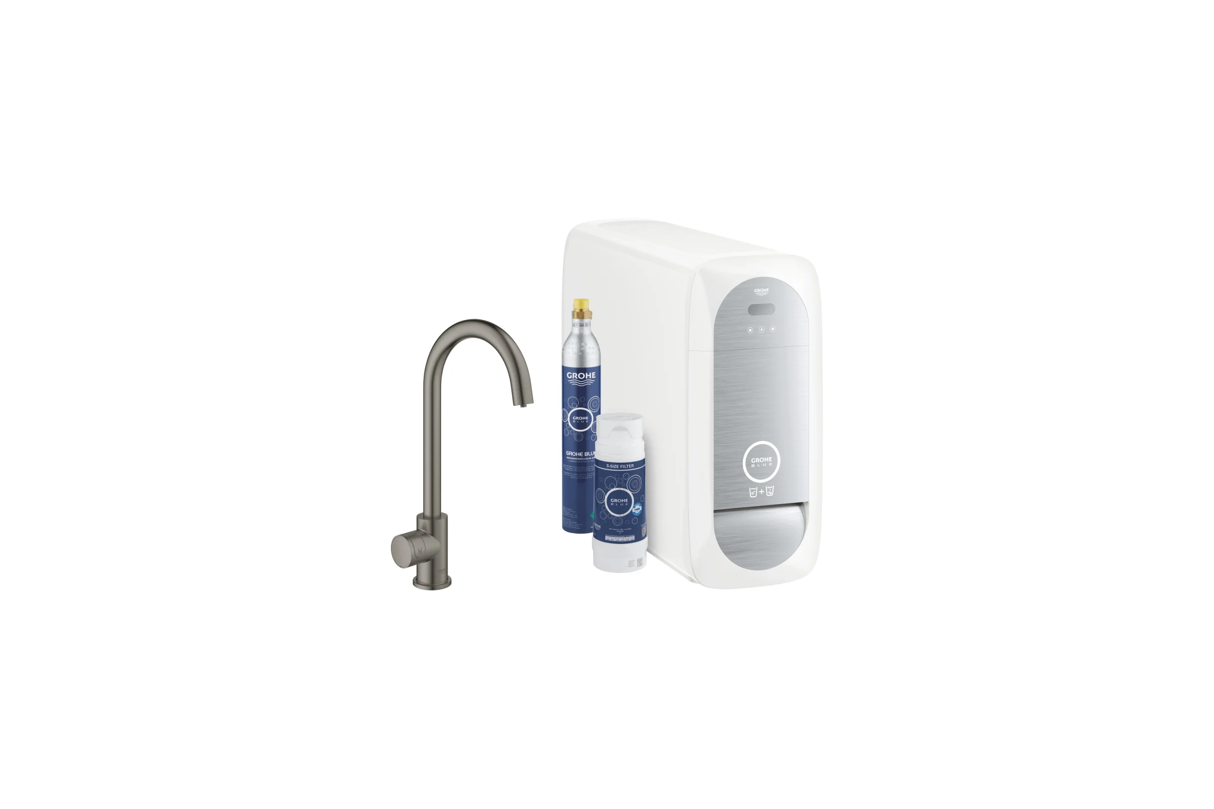 Кран для кухонной мойки Grohe Blue Home Mono с системой фильтрации, охлаждения и газирования воды, Wi-Fi, темный графит матовый 31498AL1