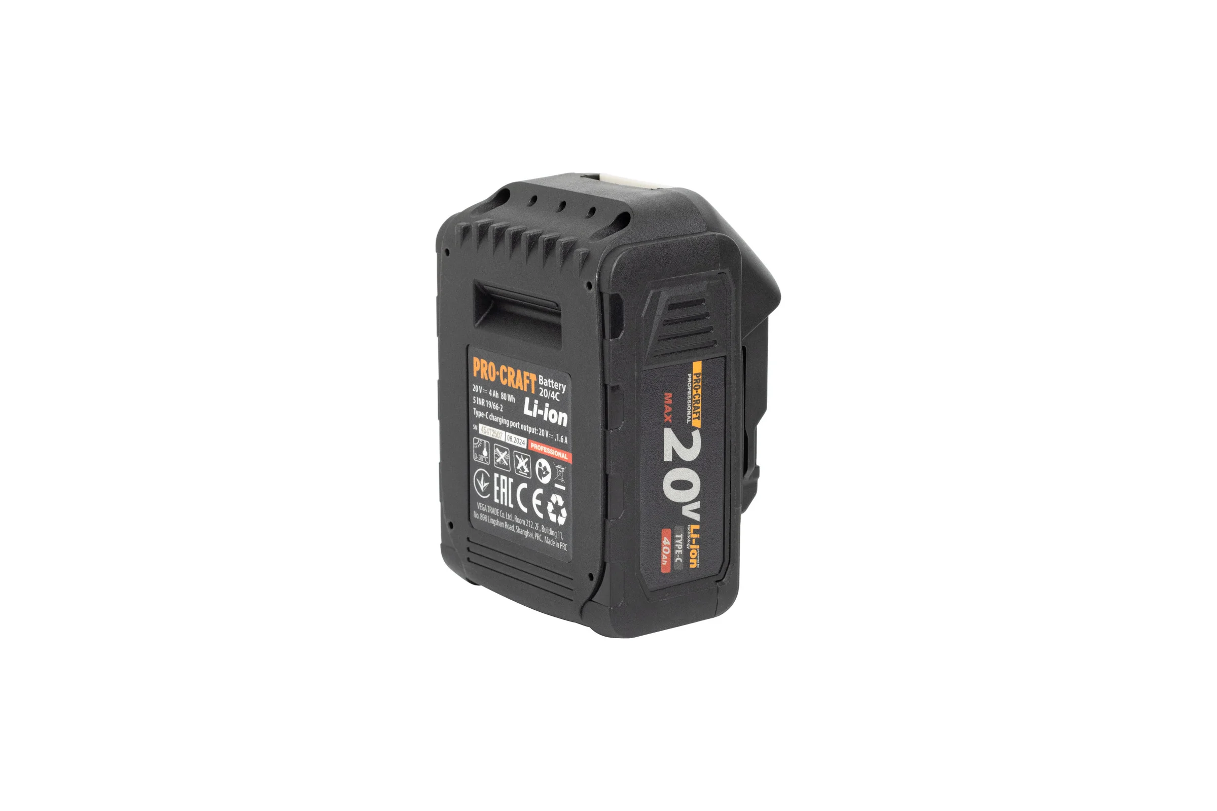 Батарея аккумуляторная   Li-Ion 20В 4Ач, type-c PROCRAFT BAT20/4C