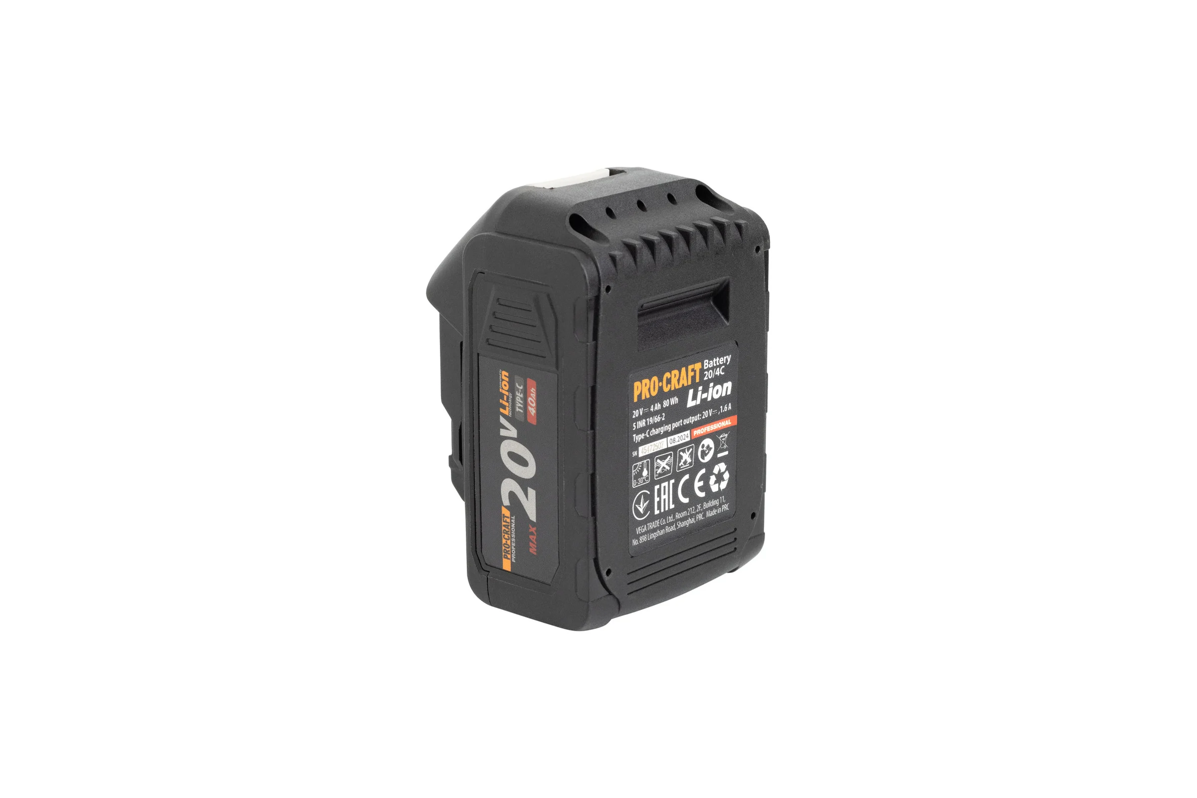 Батарея аккумуляторная   Li-Ion 20В 4Ач, type-c PROCRAFT BAT20/4C