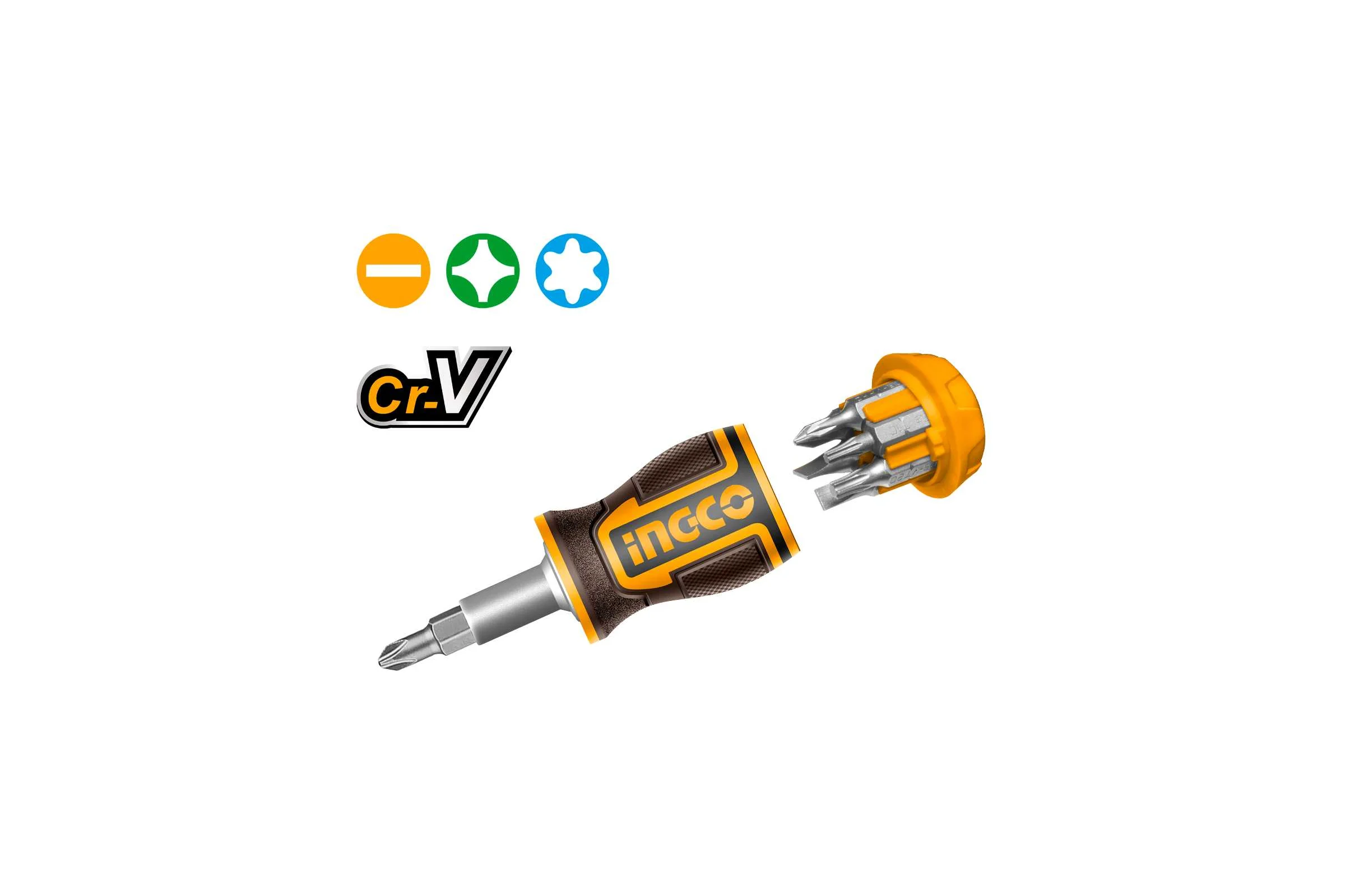 Отверткa короткая с битами 8 в 1  INGCO AKISDS0708