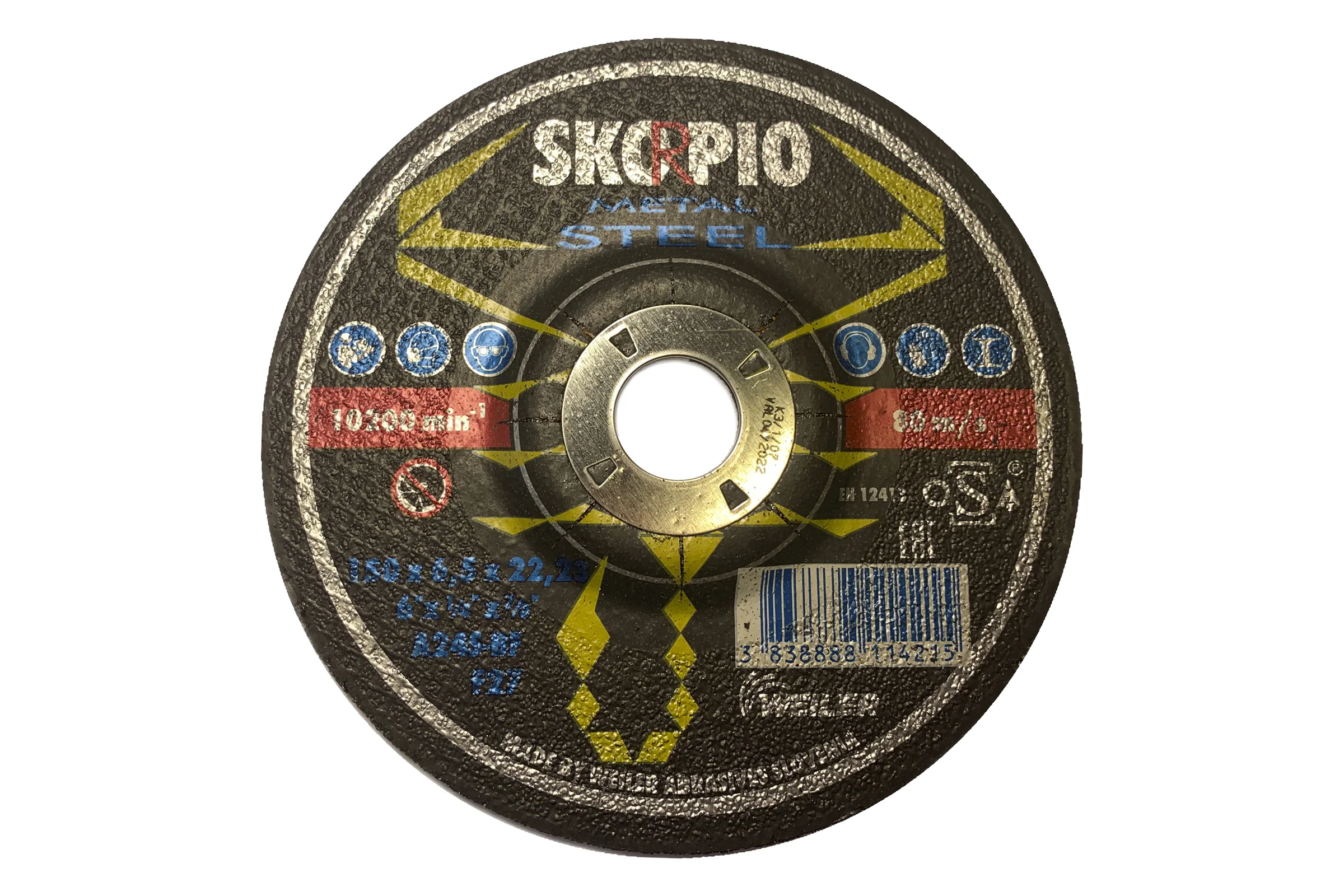 Круг шлифовальный по стали STANDART (150х6.5х22.23 мм; A24S-BF; F27) SKORPIO 702119