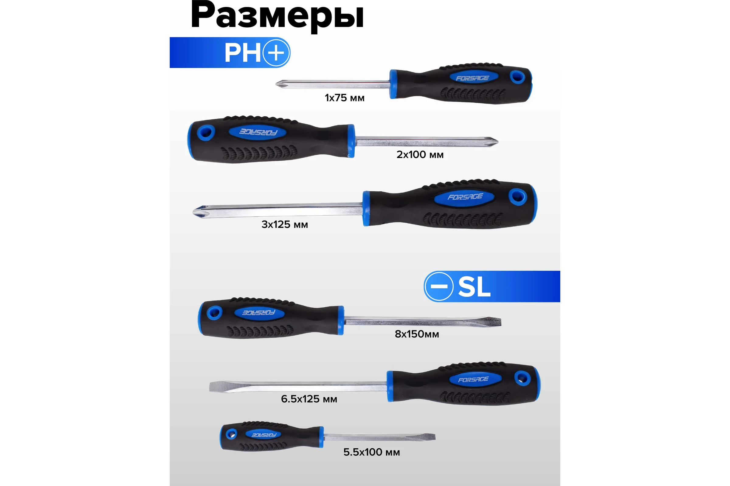 Набор отверток магнитных Forsage "Profi" 6пр. в блистере 27176 F-7006A F-7006A(27176)