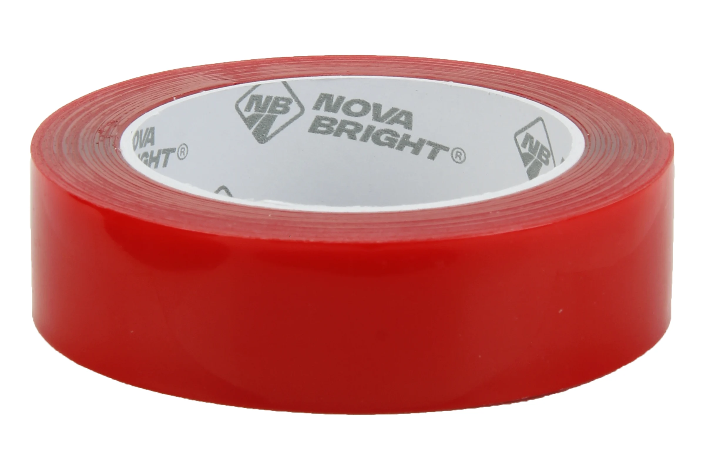 Двухсторонняя клейкая лента Nova Bright fusion красный, прозрачная акриловая основа, 30 мм х 5 м 46922