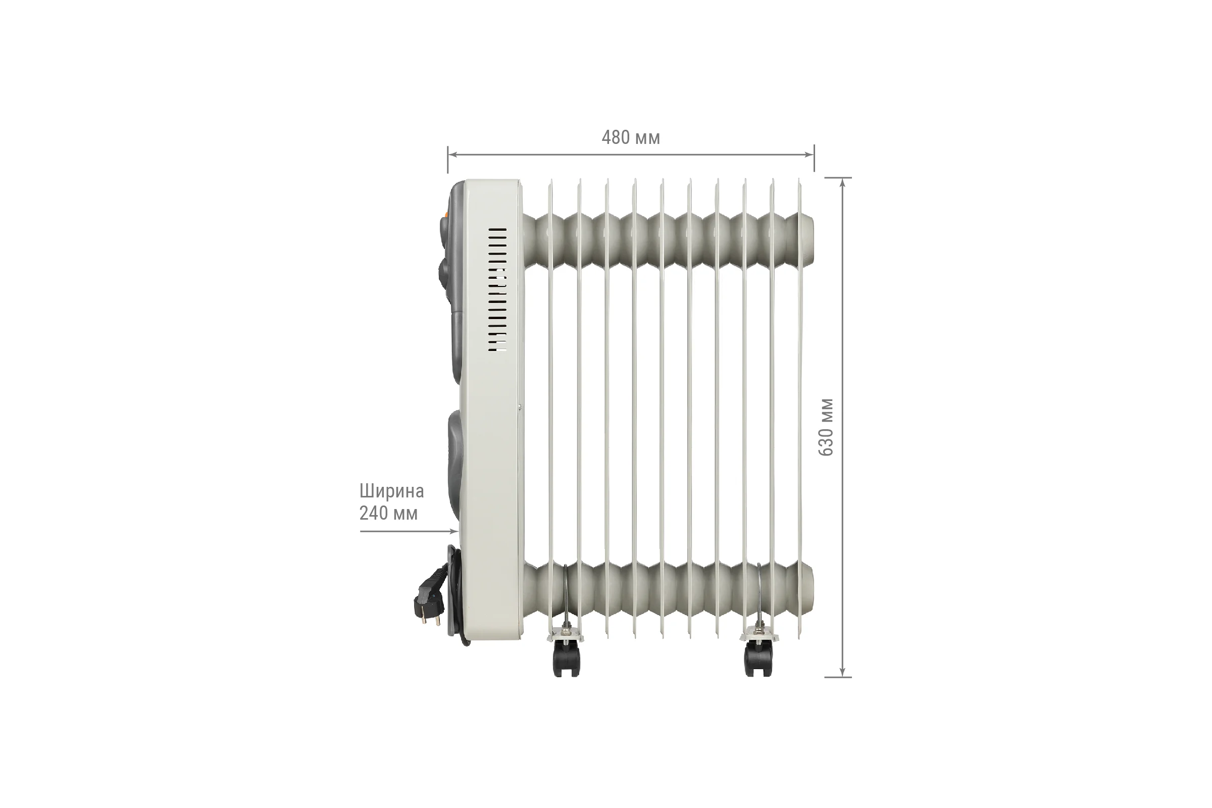 Масляный обогреватель TDM ELECTRIC МО-11ТВ, 2500 Вт, 11 секций, вентилятор, регулировка мощности 1000/1500/2500+400 Вт, термостат, SQ2501-0913