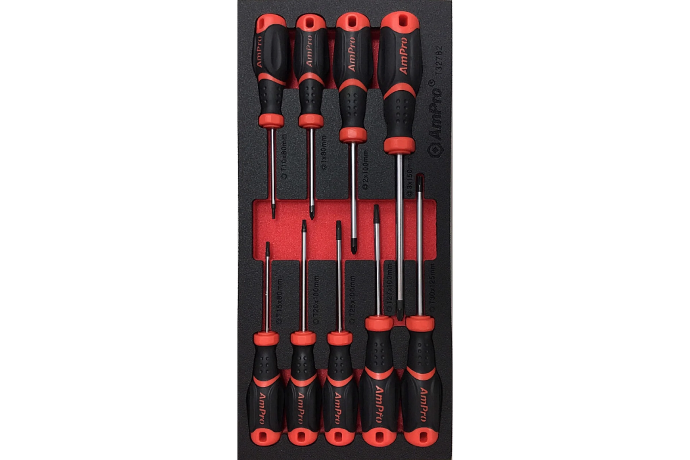 Набор отверток AmPro TORX и PZ power grip, 9пр., в мягком ложементе T32782