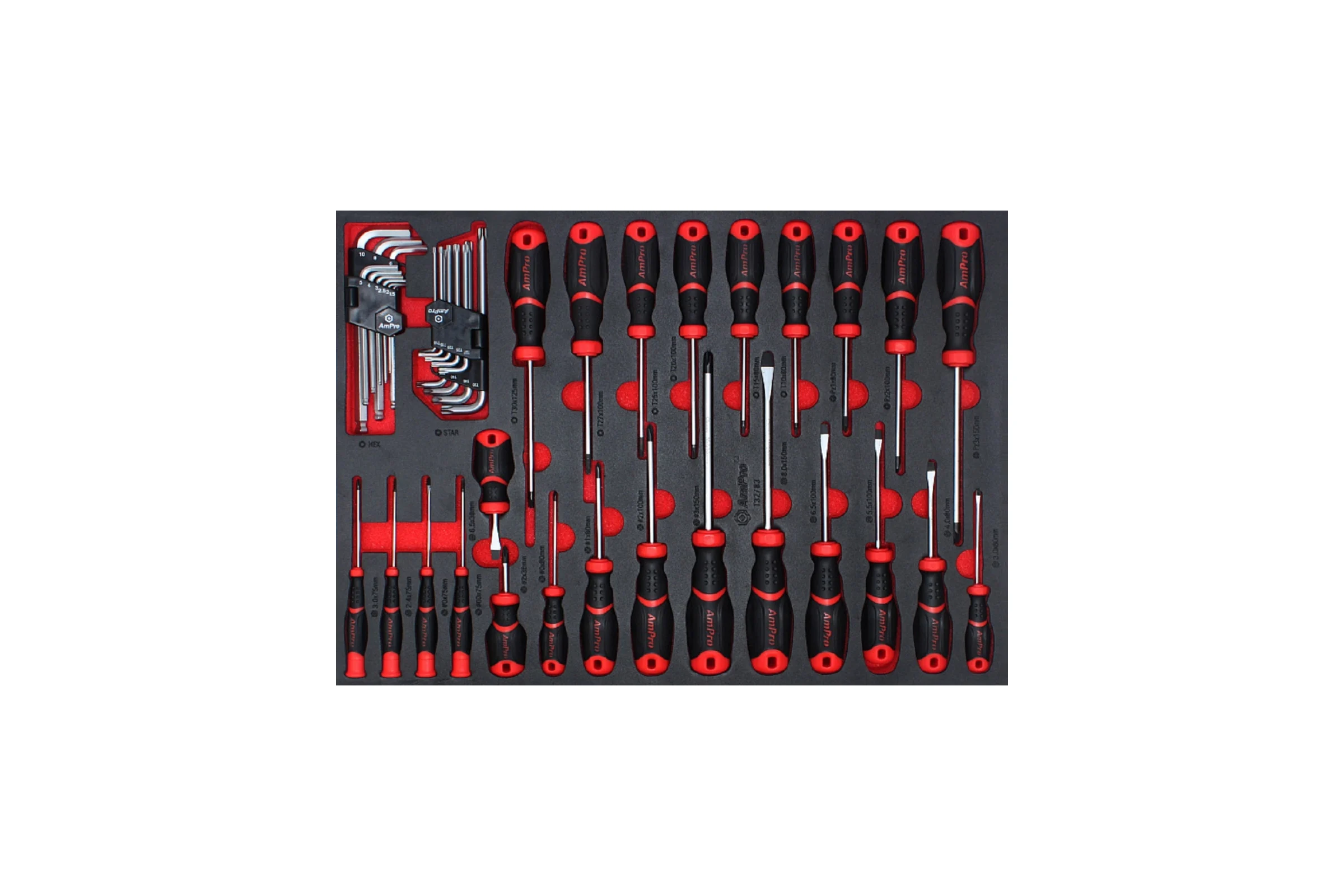 Набор отверток AmPro power grip и шестигранник, 42пр., в мягком ложементе T32783