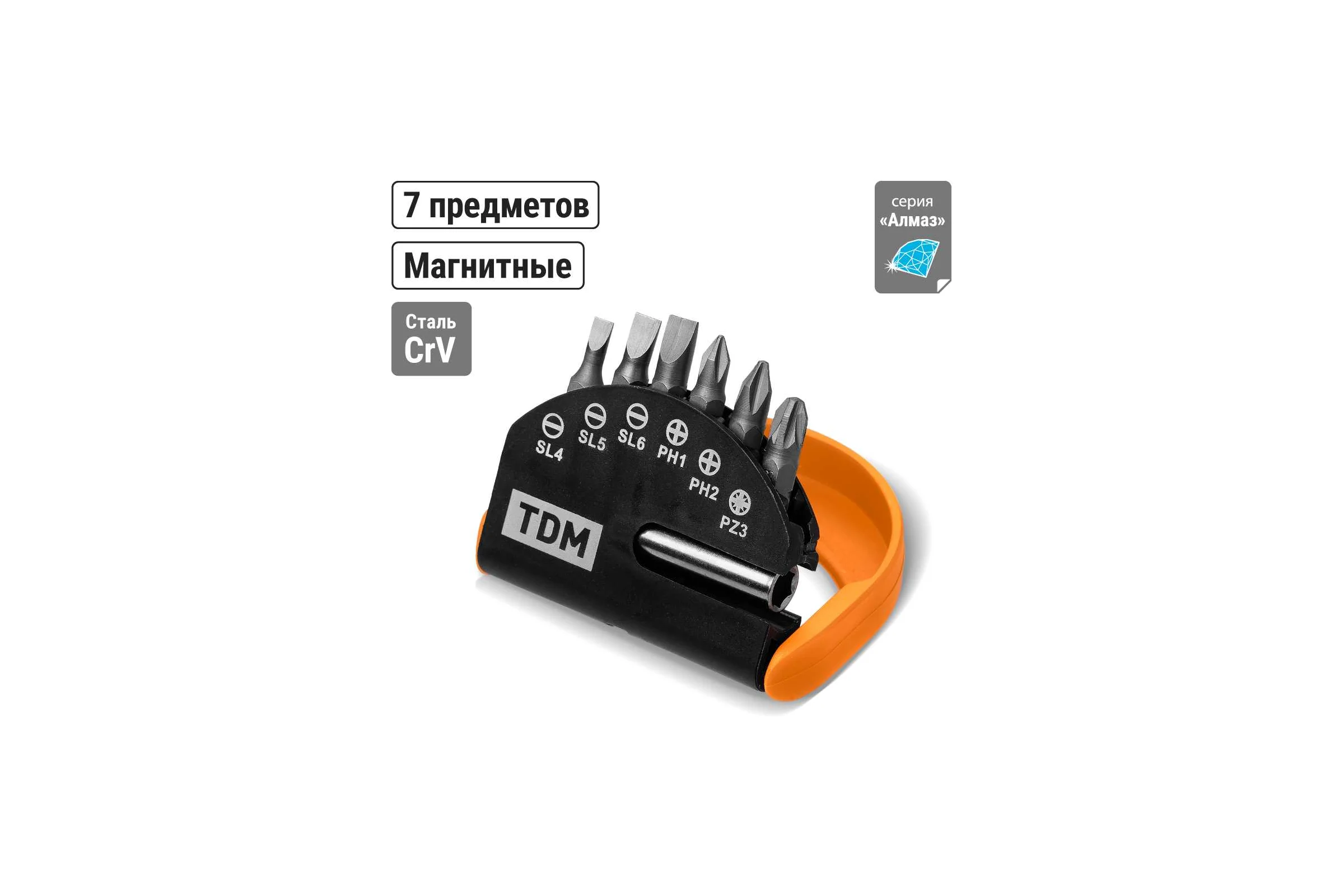 Набор бит №1: SL, PH, PZ, удлинитель CR-V сталь, в пластиковом держателе, TDM ELECTRIC «Алмаз» SQ1019-0101
