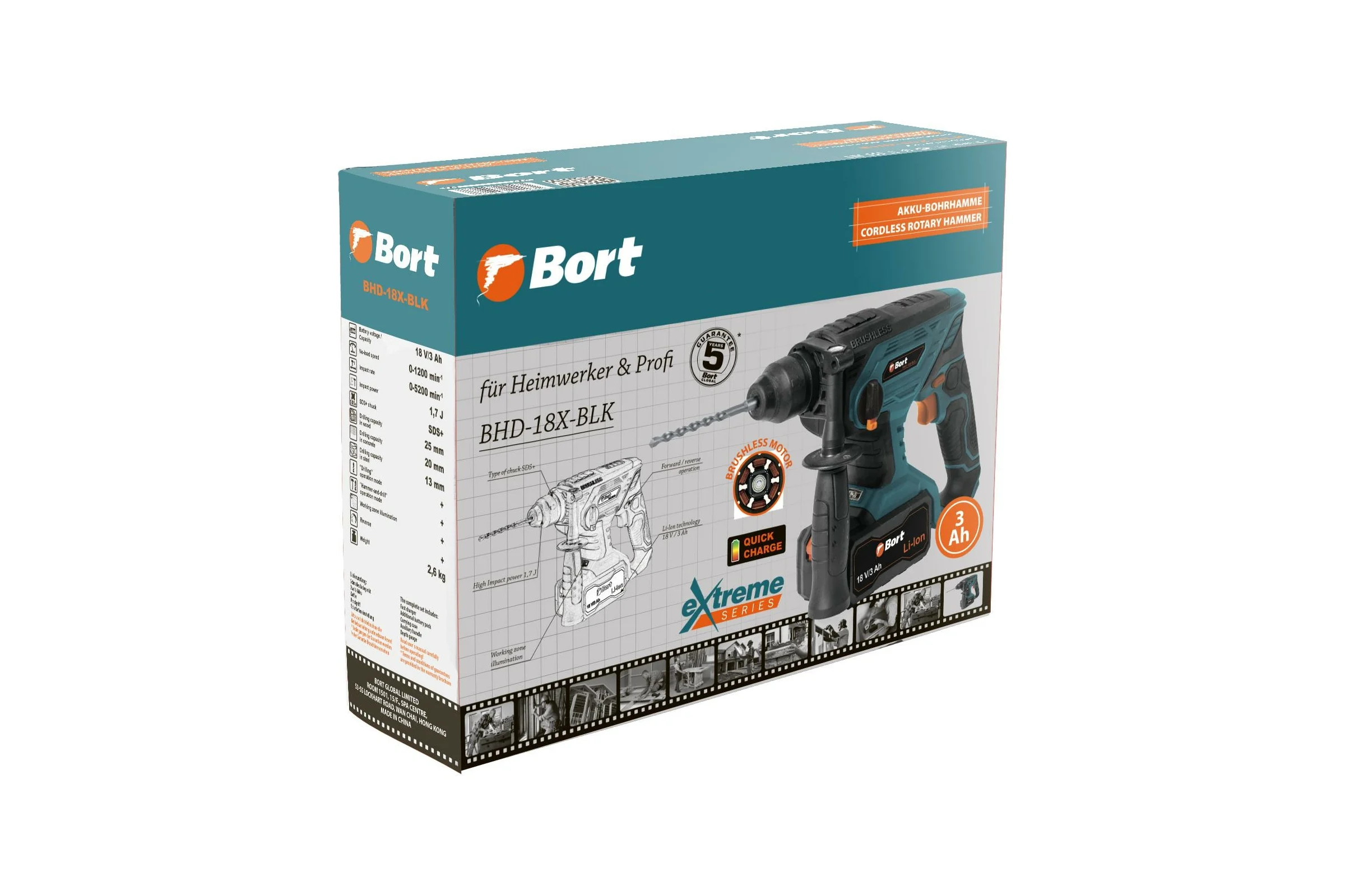 Аккумуляторный перфоратор BORT BHD-18X-BLK 93410235