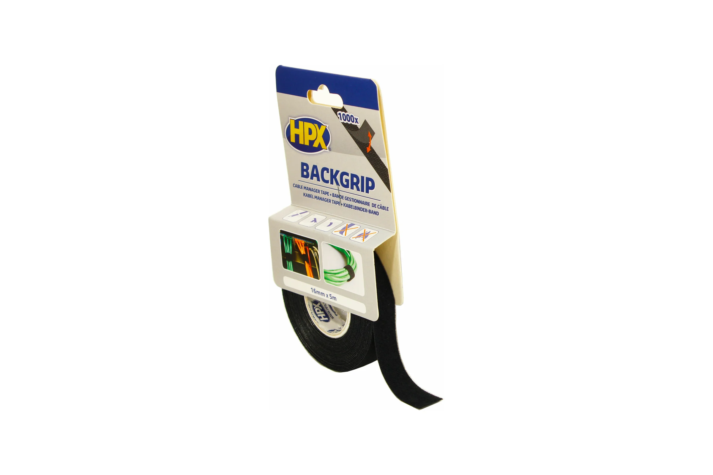Лента-липучка для бандажа кабелей HPX BG1605 BACKGRIP 16 мм х 1,25 мм х 5 м, черная 5407004561615