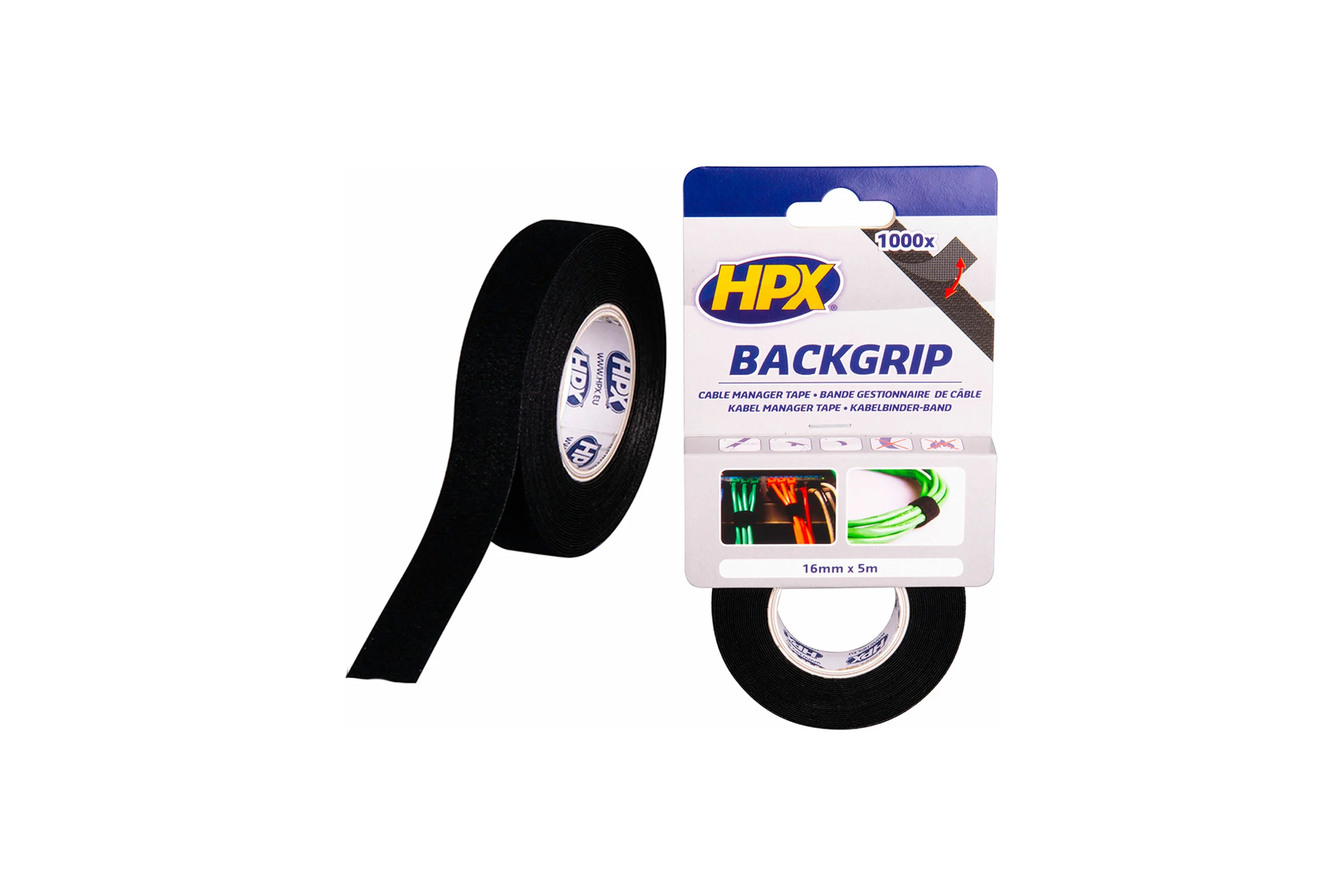 Лента-липучка для бандажа кабелей HPX BG1605 BACKGRIP 16 мм х 1,25 мм х 5 м, черная 5407004561615