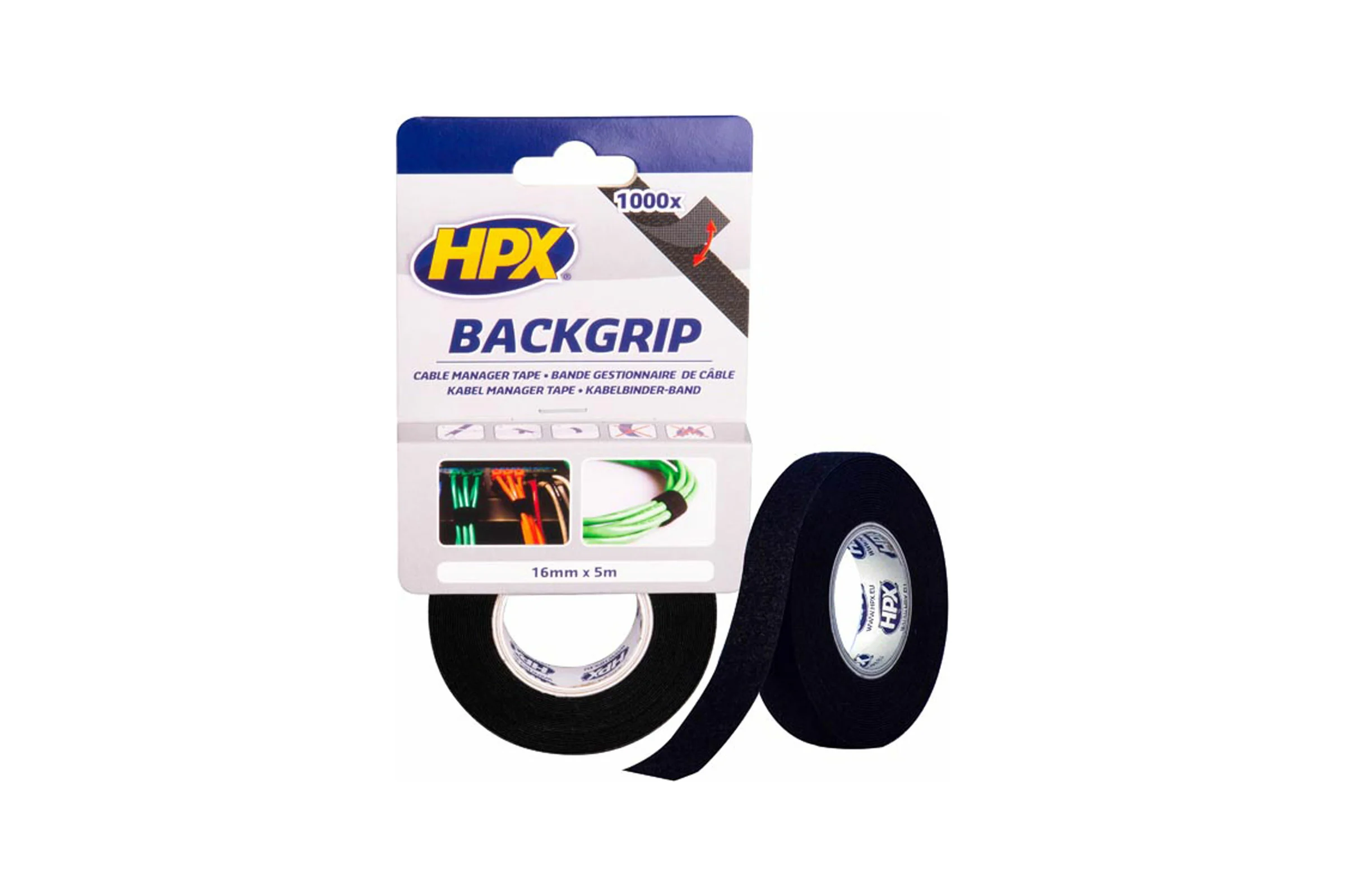 Лента-липучка для бандажа кабелей HPX BG1605 BACKGRIP 16 мм х 1,25 мм х 5 м, черная 5407004561615