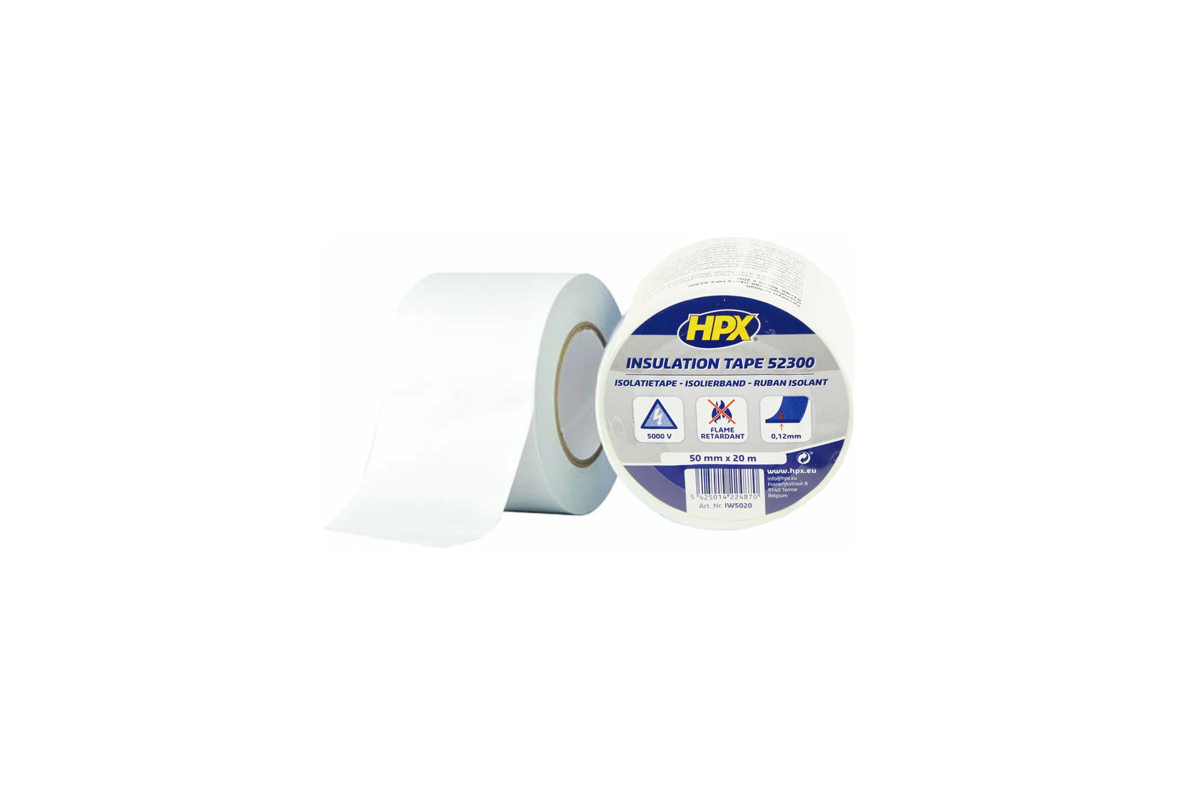 Изоляционная ПВХ лента HPX IW5020 2300, 50 мм х 20 м, белая 5425014224870