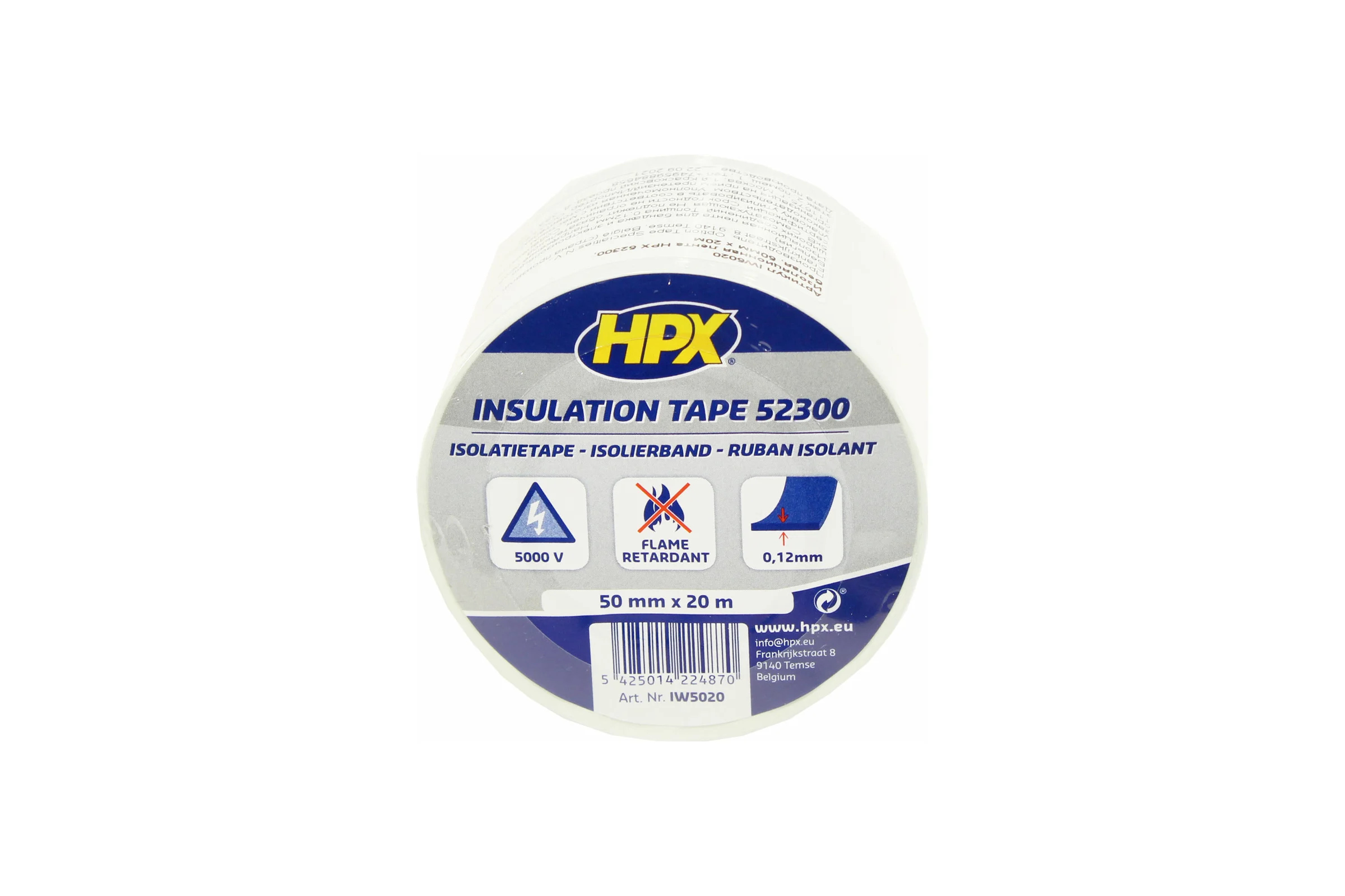 Изоляционная ПВХ лента HPX IW5020 2300, 50 мм х 20 м, белая 5425014224870