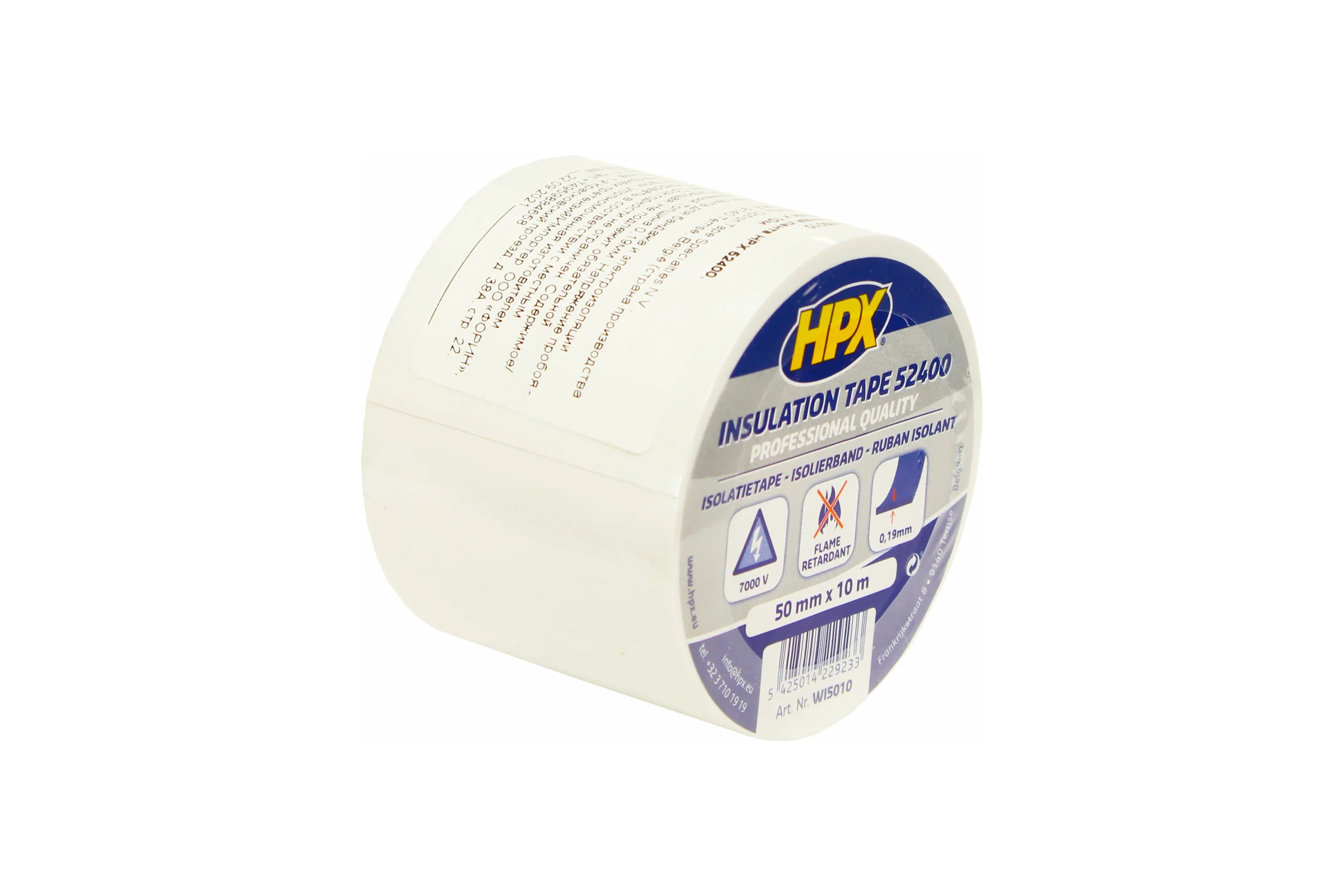 Изоляционная ПВХ лента HPX WI5010 2400, 50 мм х 0,19 мм х 10 м, белая 5425014229233