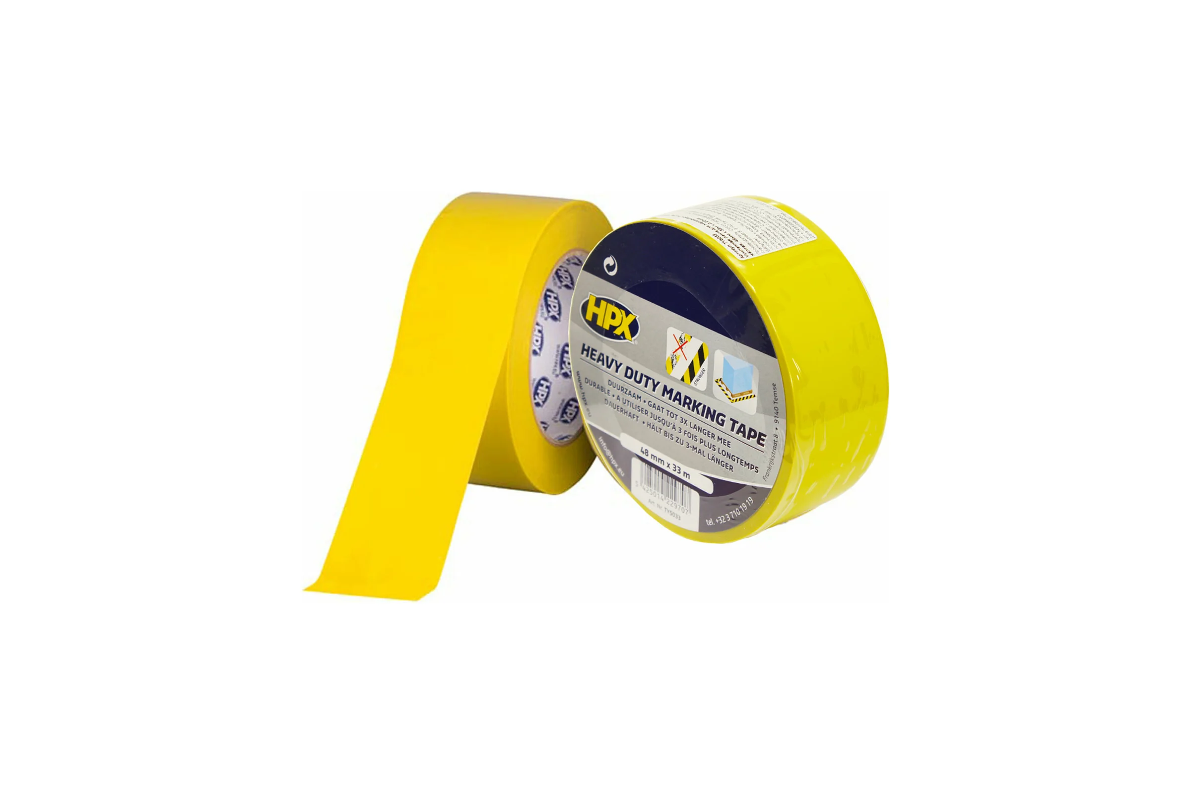 Маркировочная клейкая лента HPX TY5033 HEAVY DUTY 48 мм х 33 м х 0.20 мм, желтая (пленка) 5425014229707