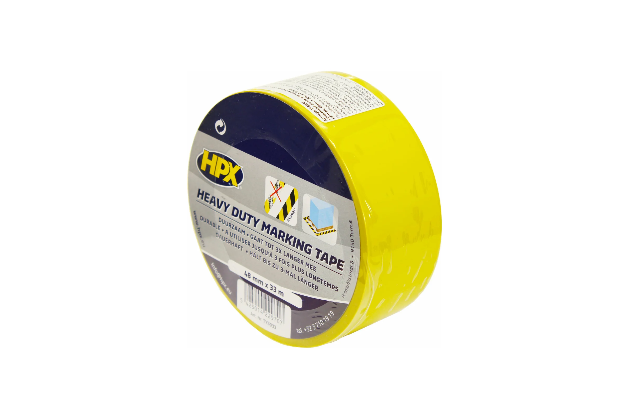 Маркировочная клейкая лента HPX TY5033 HEAVY DUTY 48 мм х 33 м х 0.20 мм, желтая (пленка) 5425014229707