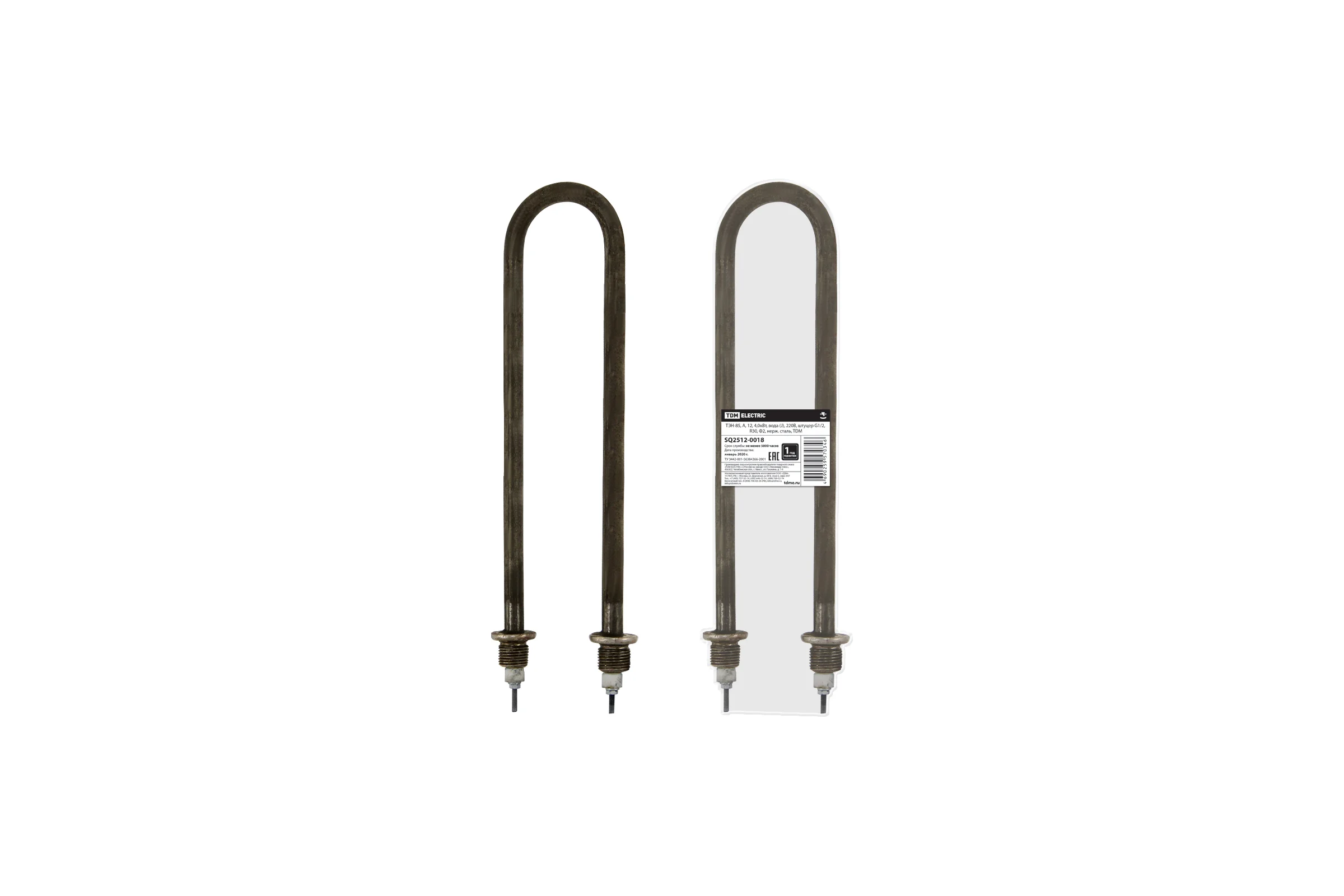 ТЭН-85 TDM ELECTRIC 12, 4,0кВт, вода J, 220В, штуцер G1/2, R30, Ф2, нержавеющая сталь SQ2512-0018