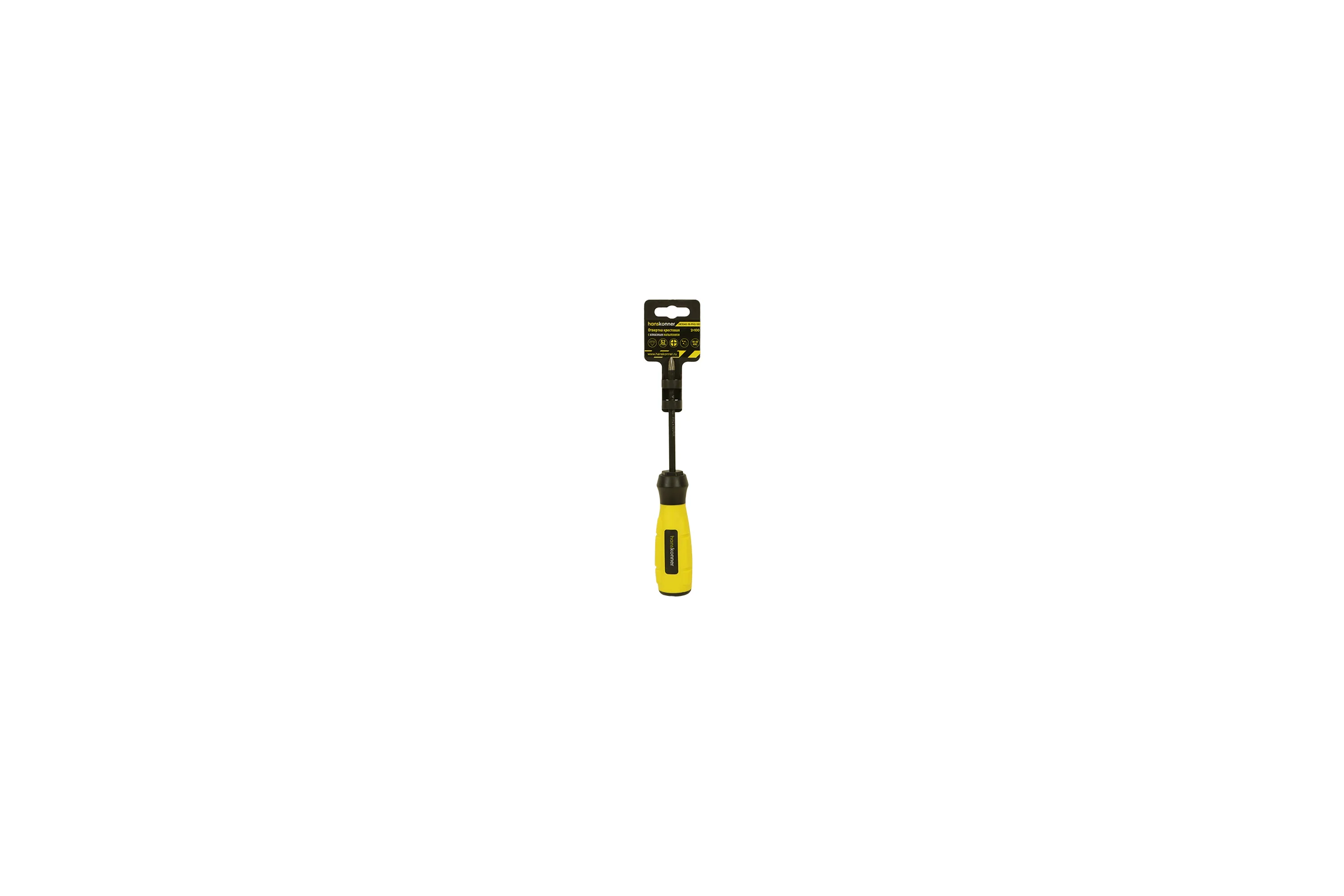Крестовая отвертка Hanskonner 2x100 алмазный наконечник, твердость 59 HRC, S2 HK1040-16-PH2-100