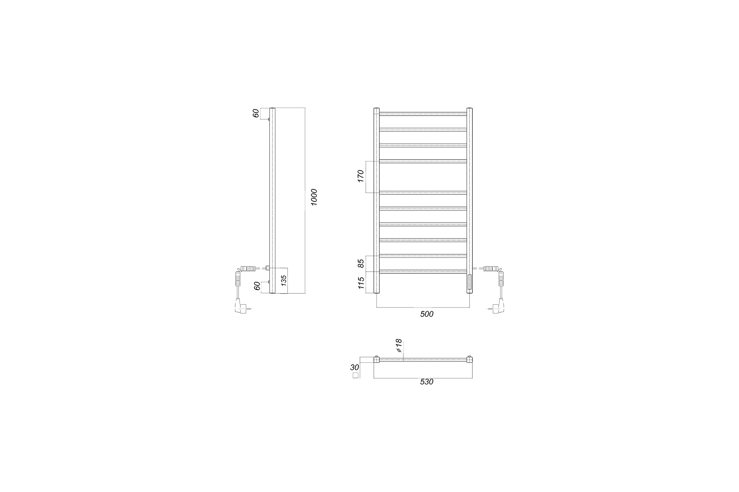 Электрический полотенцесушитель Domoterm Куба хром, П10 500x1000 EK R