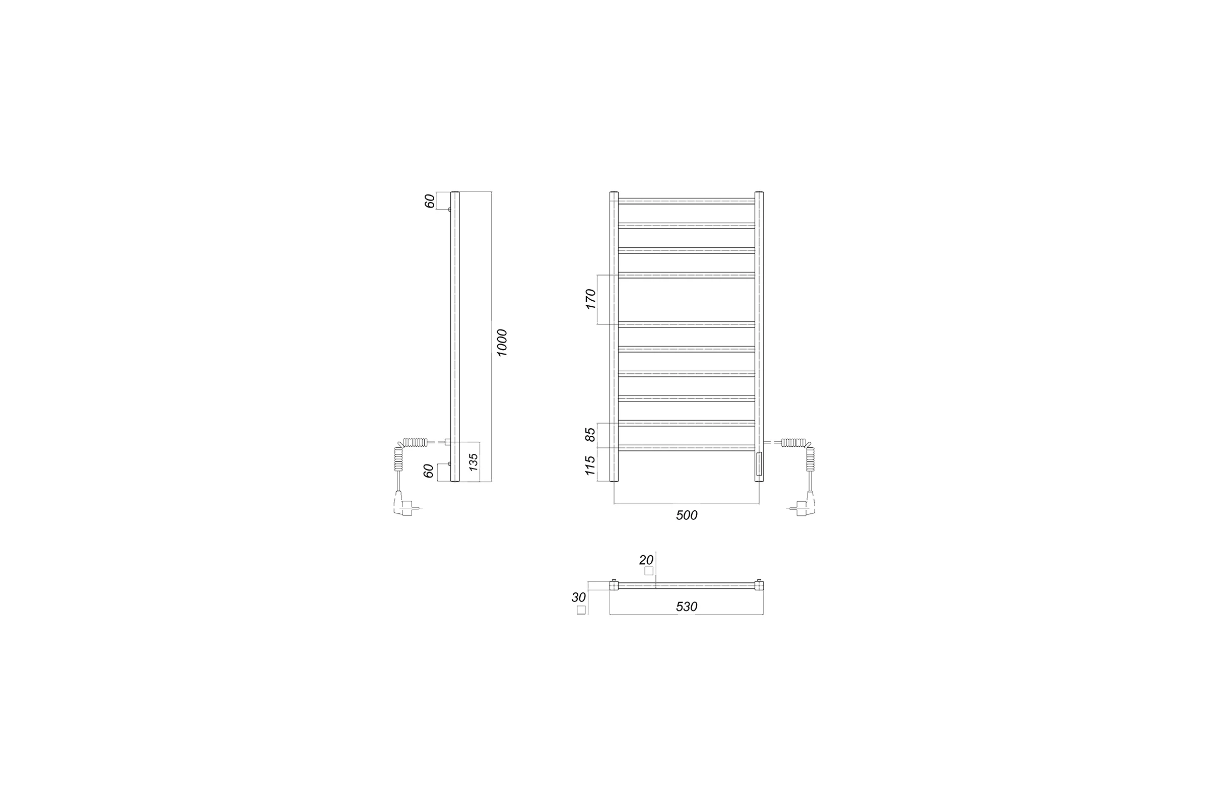 Электрический полотенцесушитель Domoterm Квадро П10 500x1000 EK R, xром